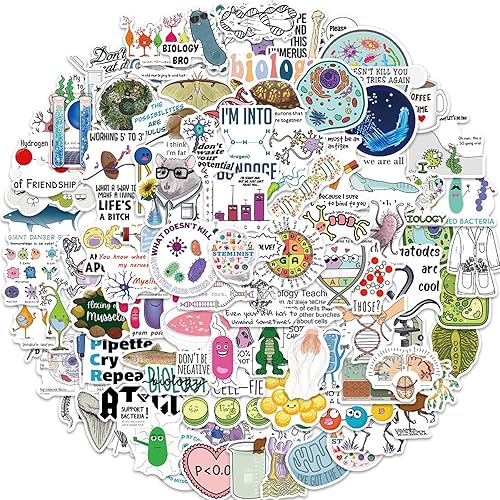 100 calcomanías divertidas de biología para laptop y botellas de agua, paquete de calcomanías de estética de ciencias biológicas para profesores y