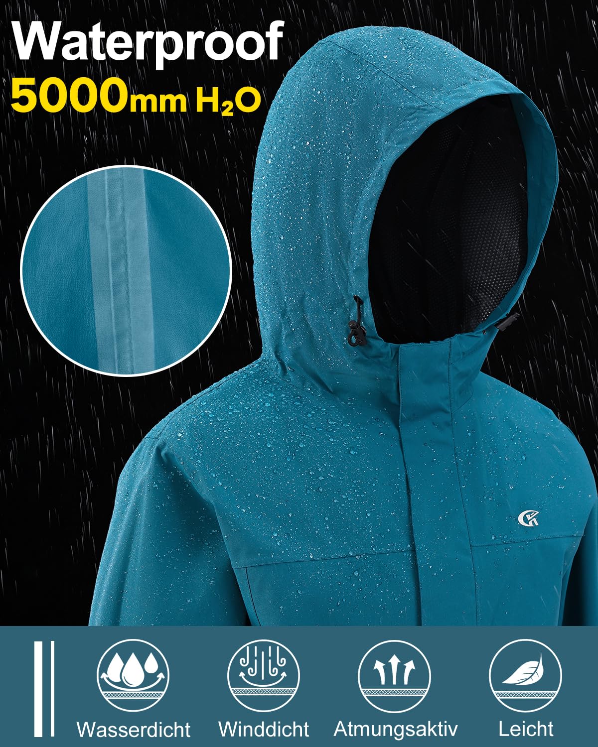 Huayuzh Chaqueta softshell para mujer, impermeable, transpirable, chaqueta de entretiempo, cortavientos, chaqueta de lluvia, chaqueta de senderismo, senderismo, correr, azul lago, M