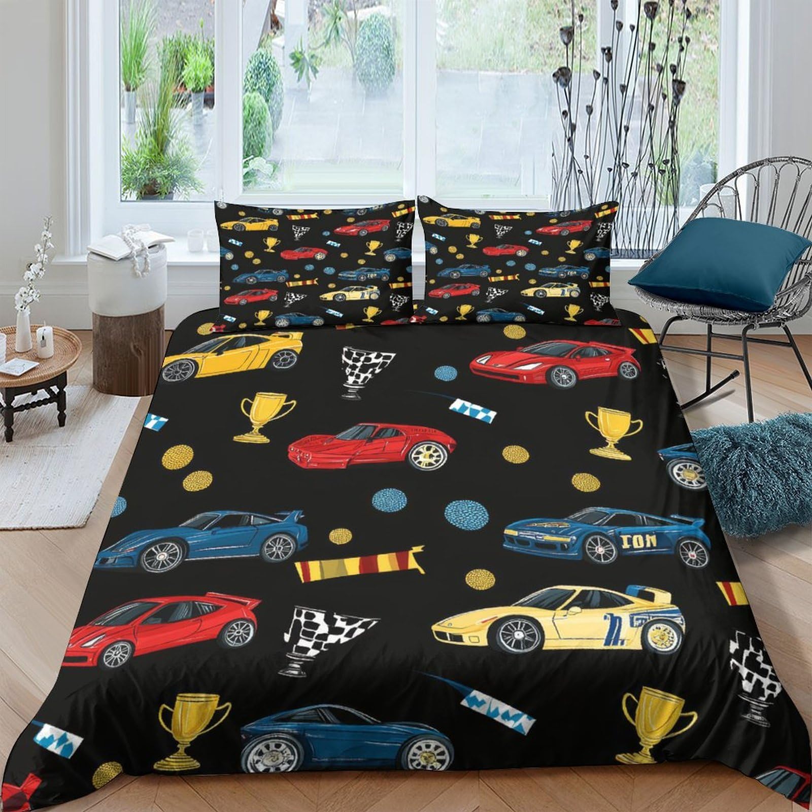 Ctjqhvkz Style-8 3D Printed Racing Car Fitted Sheet Microfiber Soft Black Sports Trophy Mattress Cover For Bedroom Dorm Decor Single（135X200cm）