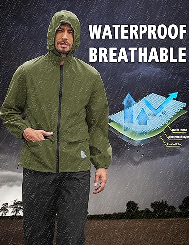 Miniatura 2 de COOFANDY Traje de lluvia para hombre, impermeable, ligero, transpirable, chaqueta de lluvia, pantalones de 2 piezas, traje de lluvia