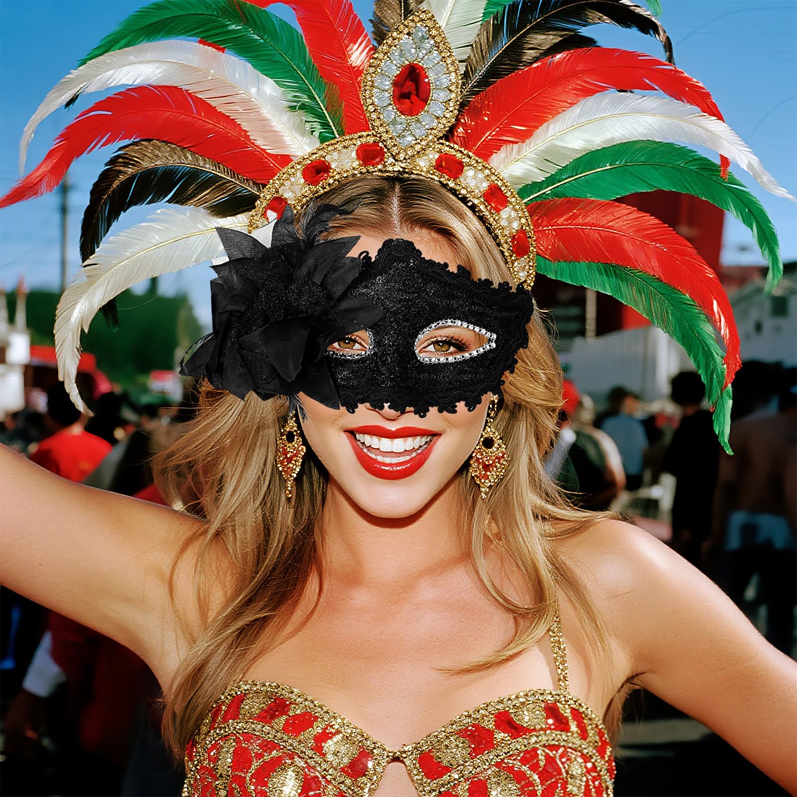 Oidea Masquerade Mask for Women: Flower Half Face Lace Venetian Dress Ball Masks Halloween Carnival Mardi Gras Costume Party Mask Black - Image 3