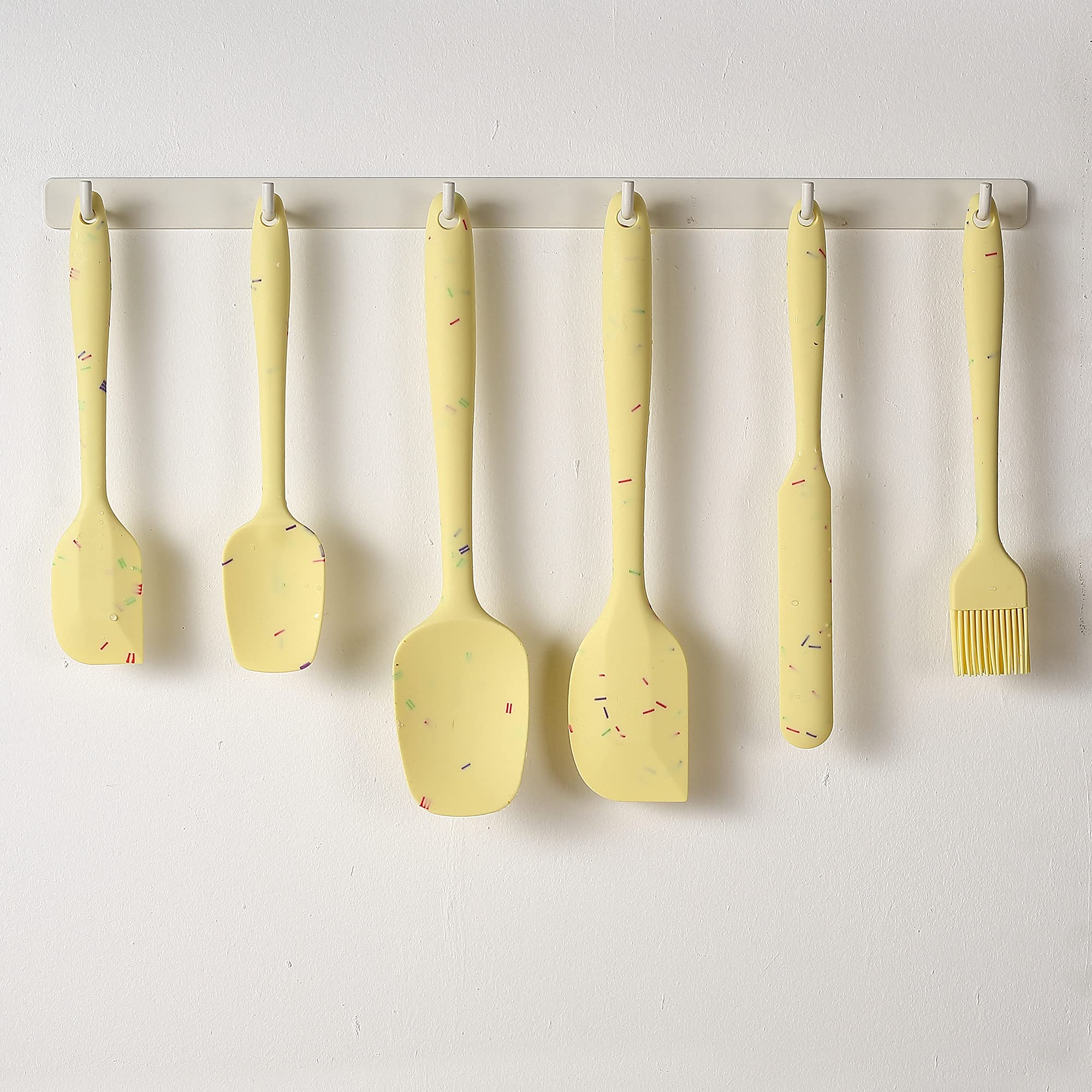 Set di 6 spatole in silicone (giallo) – Set di spatole da cucina in silicone resistente al calore, con forte nucleo in acciaio inossidabile all'interno e silicone alimentare per cucinare, cuocere e