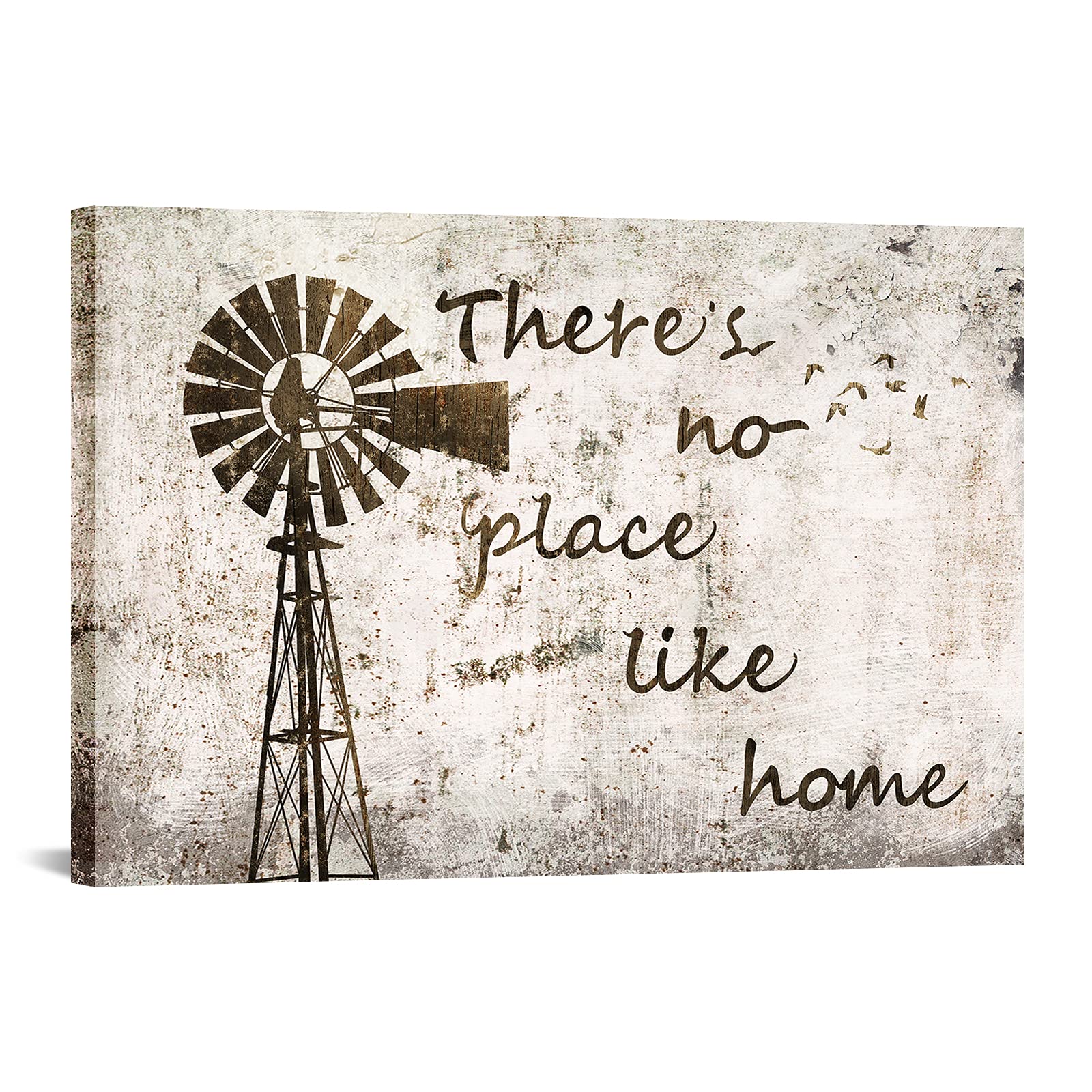 Large Rustic Home Farmhouse Wall Art Abstract Home Quotes There is No Place Like Home Vintage Windmill Family Sign for Country Bedroom Kitchen Ready to Hang 24x36inch