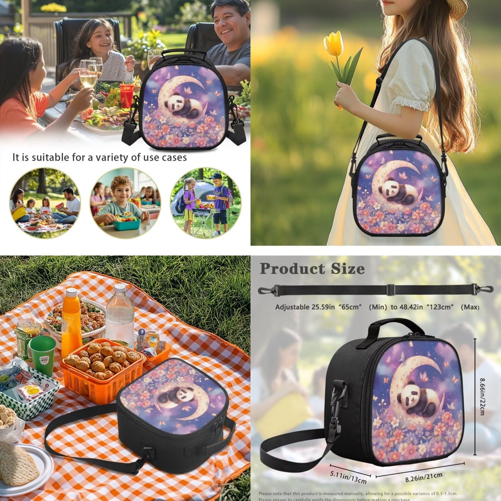 SEANATIVE Zestaw plecaków, 5 szt., wodoodporna torba na książki z torbą na lunch, Fioletowy księżyc Panda, Plecaki tornistry