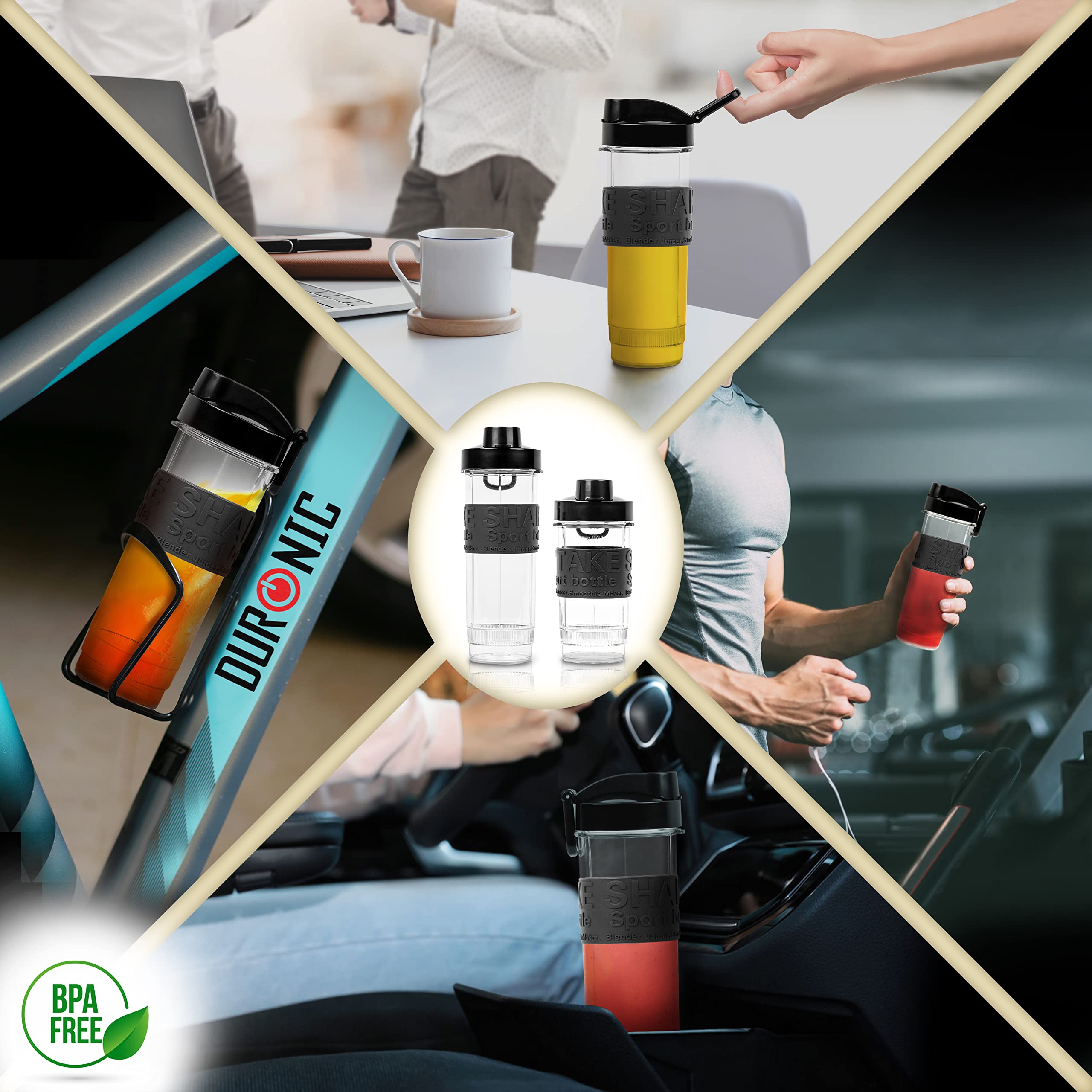 Duronic BL520 Mini frullatore elettrico 500W, Frullatore portatile con 2 borracce da 570ml e 400ml senza BPA, Blender compatto portatile, Frullatore per smoothie, cocktail, cibo per bebe, frullati