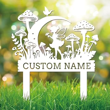 Personalized Fairy Garden Stakes, Customize Mushroom Decor Spring Garden Decor, Whimsical Outdoor and Garden Decor, Custom Mushroom Garden Signs Metal Plant for Outdoors