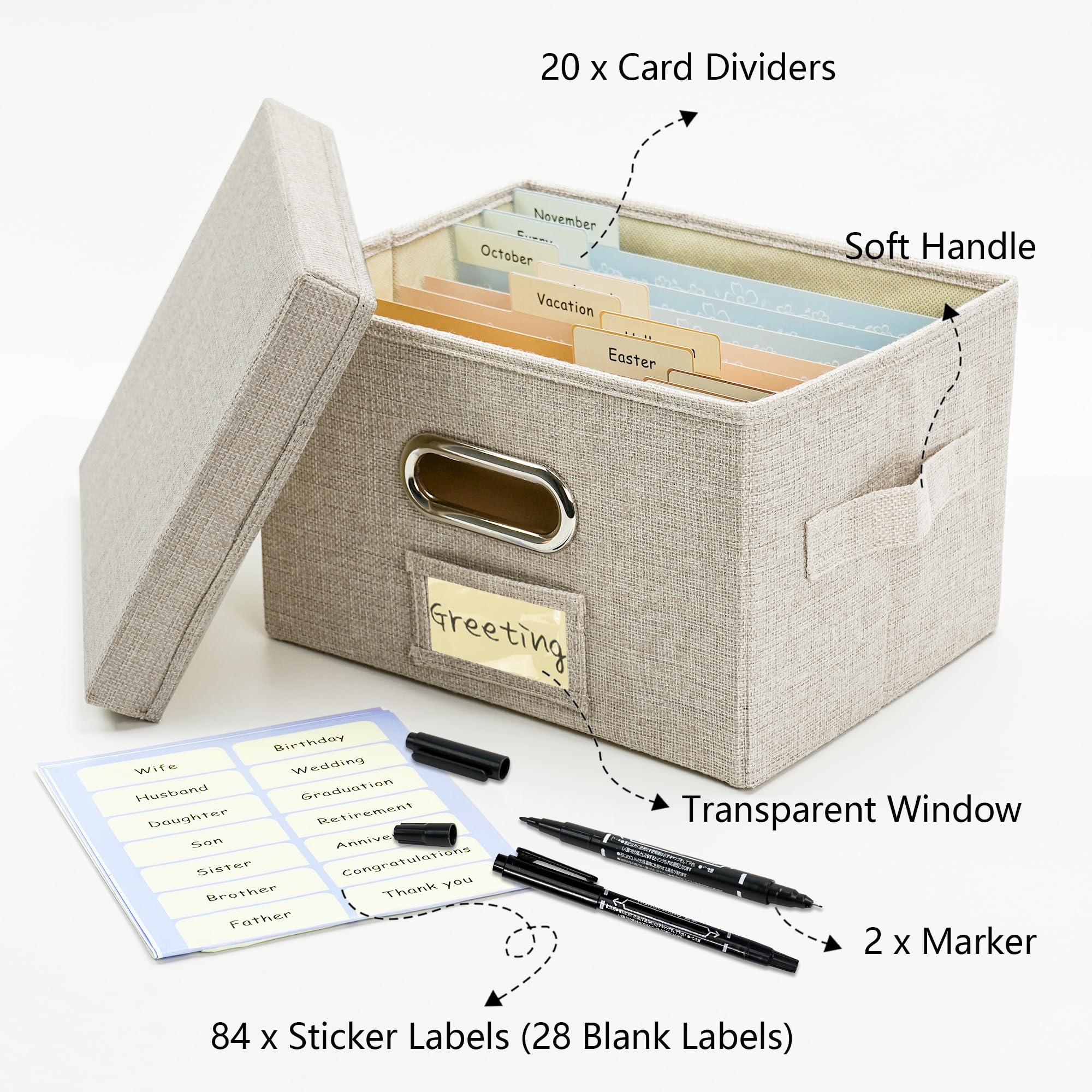 Greeting Card Organizer and Storage Box with 20 Pcs Adjustable Dividers - Image 3