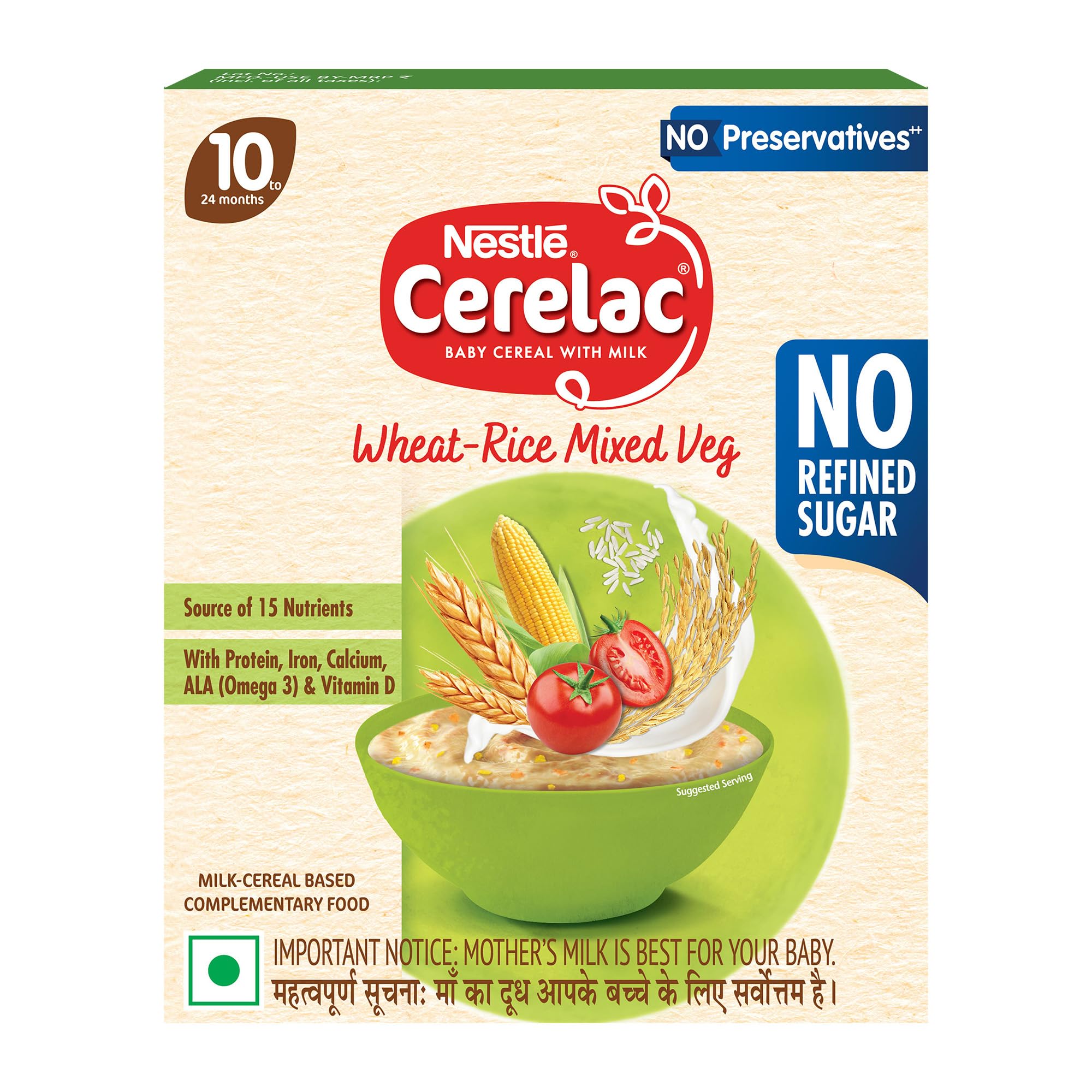 CERELAC Baby Food Cereal | No Refined Sugar | Wheat Rice Mixed Veg for 10 to 24 Months Baby | Omega 3 Iron Protein Calcium Vitamin D for Babies | Instant Baby Food Cereal | 300g