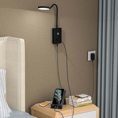 Miniatura 3 de Luz de lectura LED de montaje en pared con control remoto, lámpara táctil para leer en la cama, salida USB de 5 V 2 A, CCT ajustable
