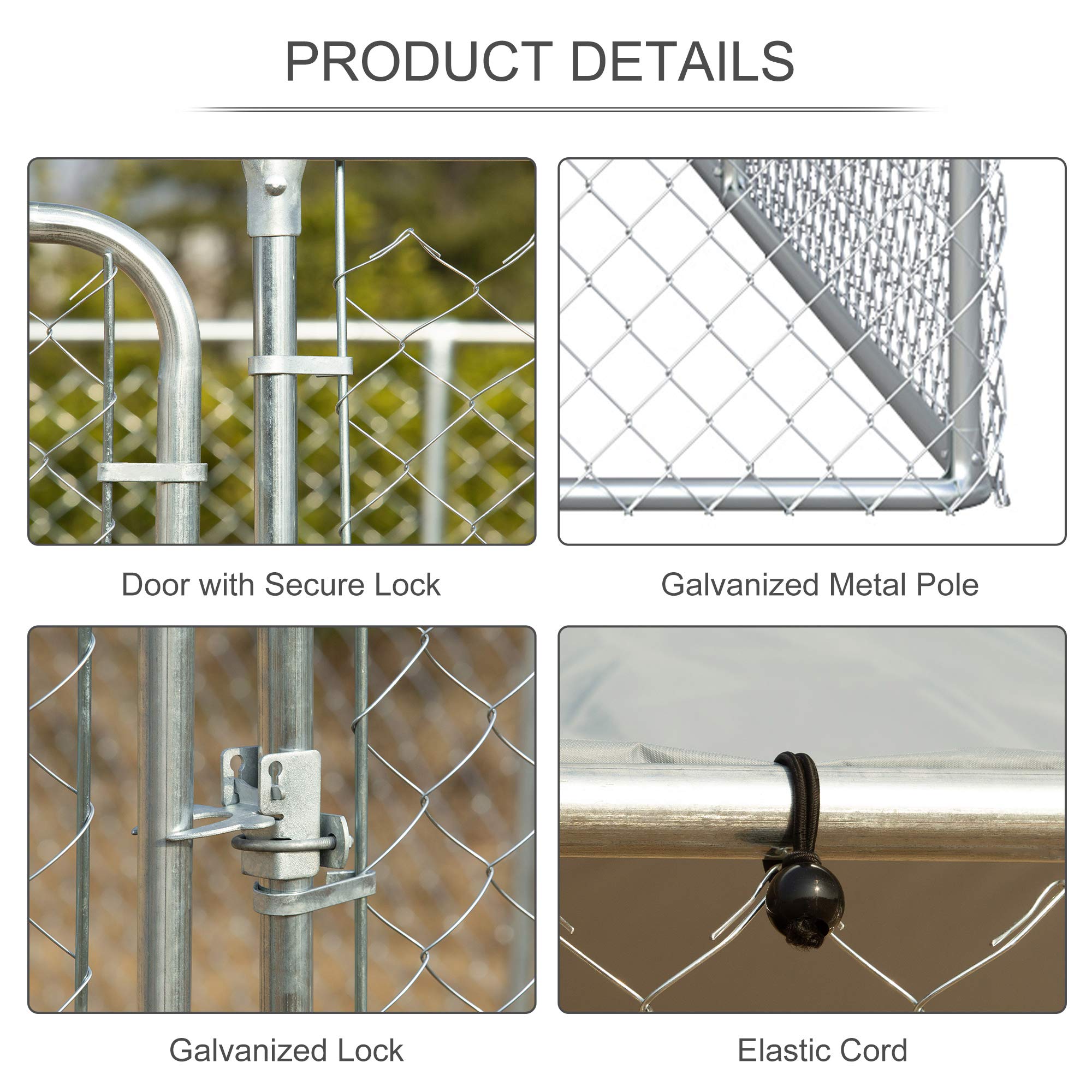 Buy PawHut Outdoor Dog Kennel Galvanized Steel Fence with Cover Secure