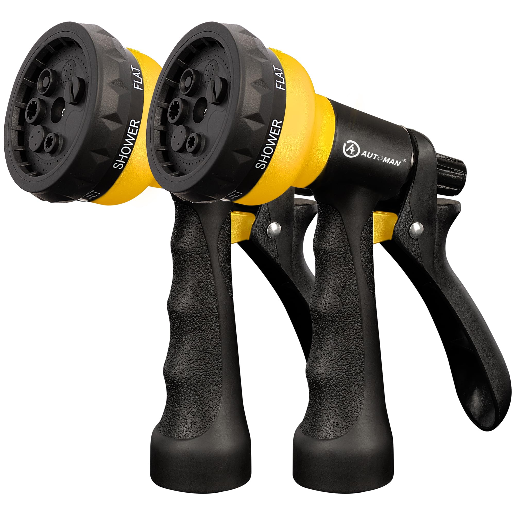 AUTOMAN-Garden-Hose-Nozzle, 2 Pack ABS Water Spray Nozzle with Heavy Duty 7 Adjustable Watering Patterns,Slip Resistant for Watering Plants,Lawn&amp; Garden,Washing Cars,Cleaning,Showering Pets - Yellow