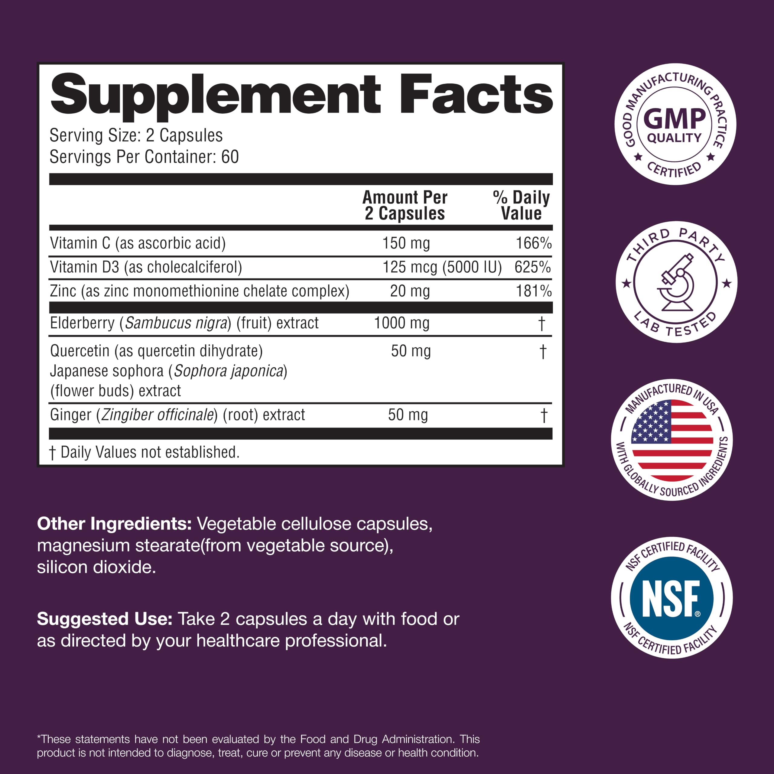 Elderberry Vitamin C and Zinc Supplement For Immune Support | 120 Capsules — Amazon image 9