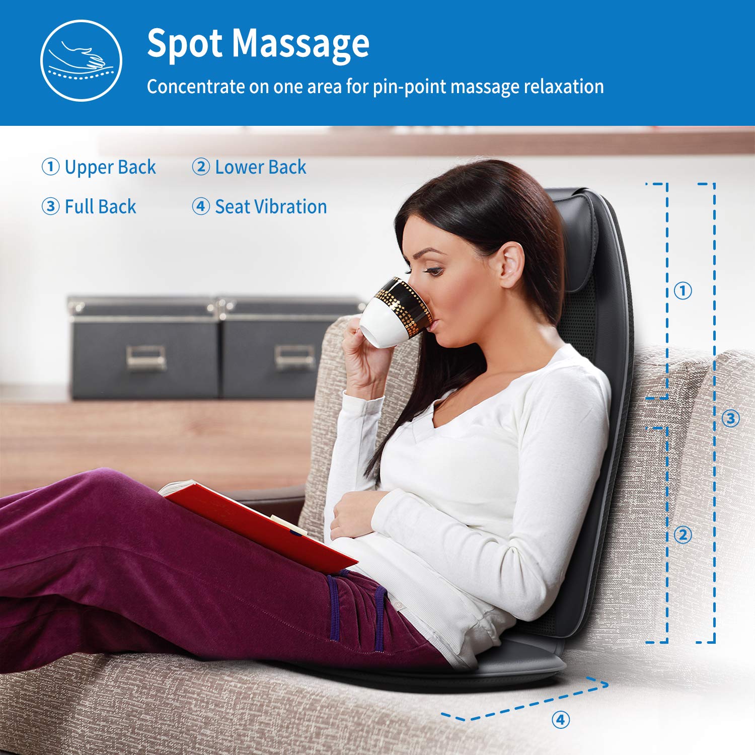 RENPHO Appareil de massage Shiatsu en forme de S avec vibration, fonction chauffante, rouleaux profonds, appareil de massage pour épaules, taille, hanches