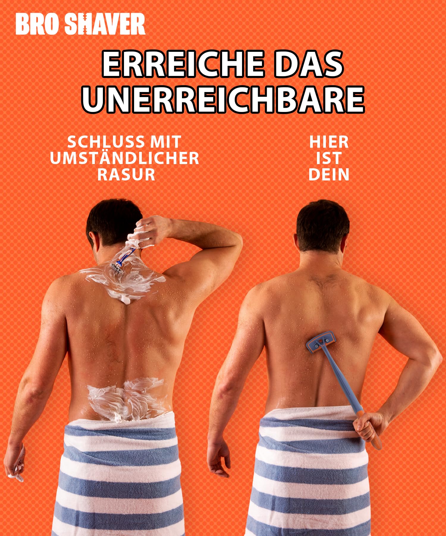 BroShaver 3.0 Rücken- & Körperhaartrimmer mit 6 Klingen - Nass- oder Trockenrasur für Männer