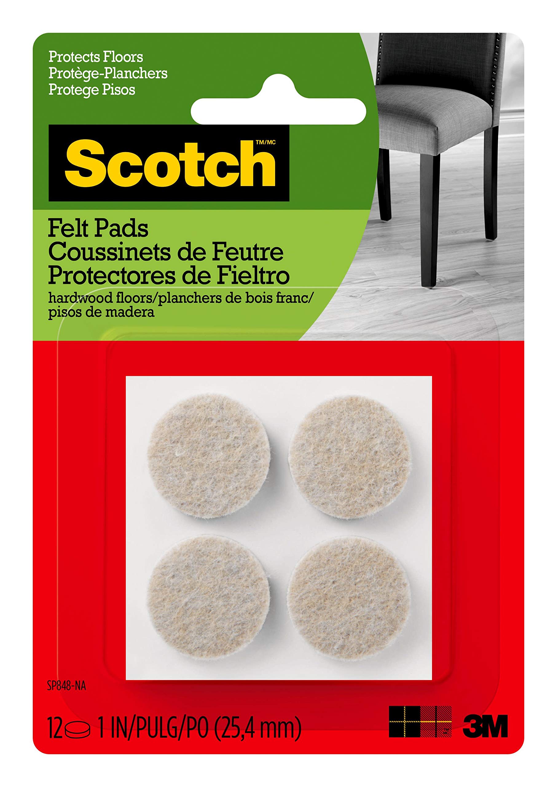 Scotch Felt Pads, Felt Furniture Pads for Protecting Hardwood Floors, Round 1 in. Diameter, Beige, 6-Pack