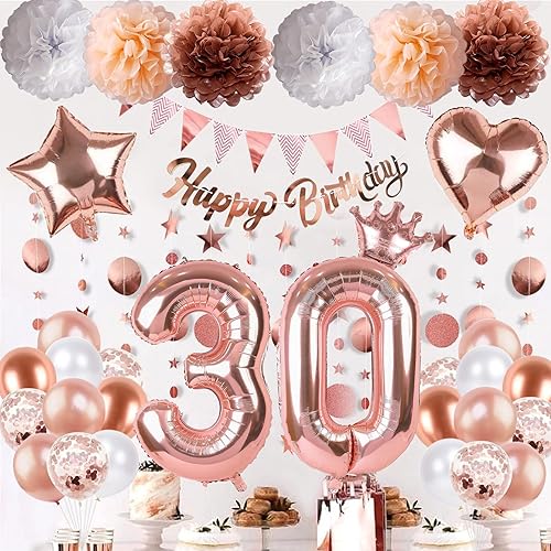 Miniatura 7 de Decoraciones de cumpleaños número 30 para mujer globos de aluminio de cumpleaños número 30 pancarta de cumpleaños número 30 guirnalda de banderines