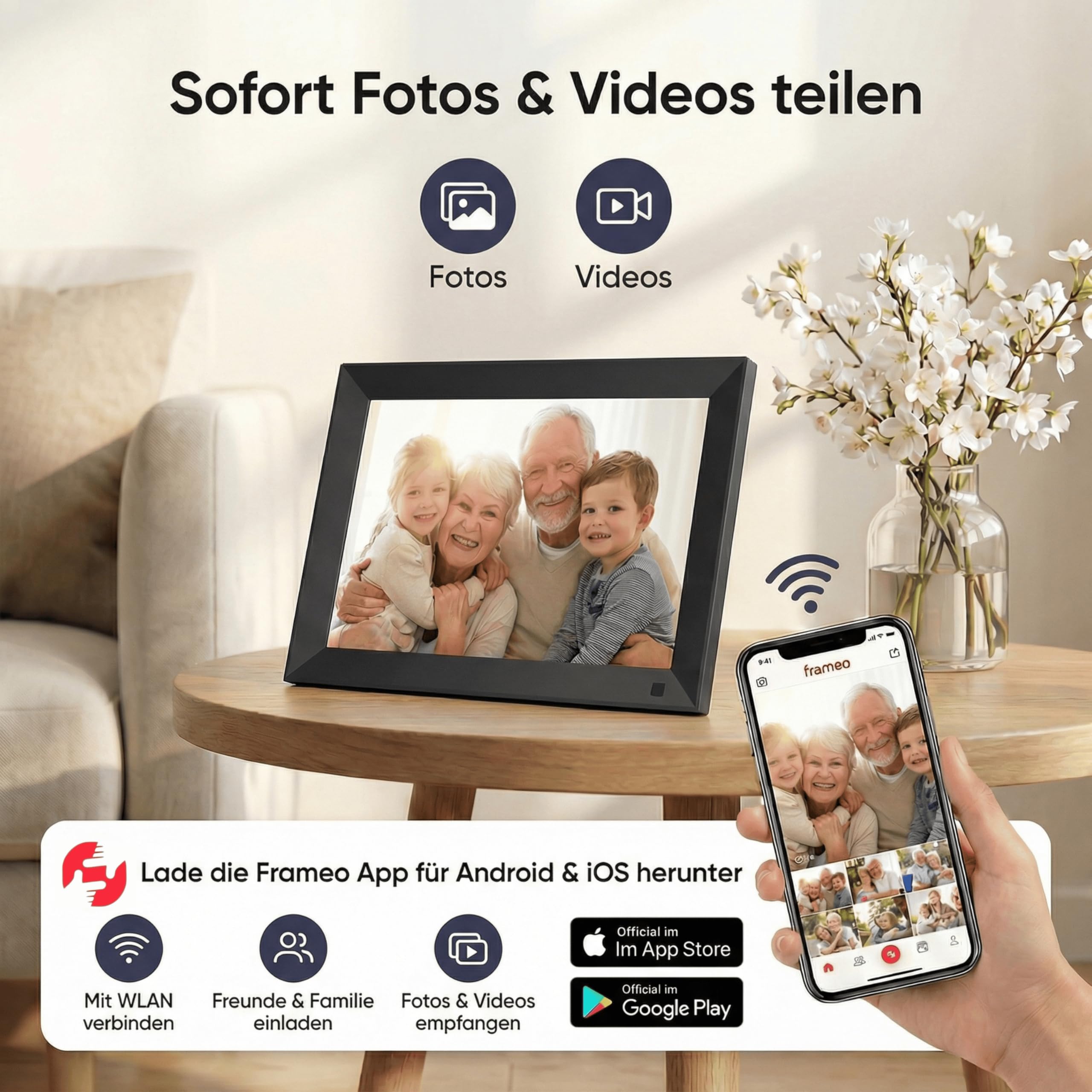 Universum DBR 400 - Digitaler Bilderrahmen 10,1 Zoll (25,7cm), schwarz | WLAN, Frameo App, IPS Touchscreen, 32GB Speicher, Für Fotos & Videos