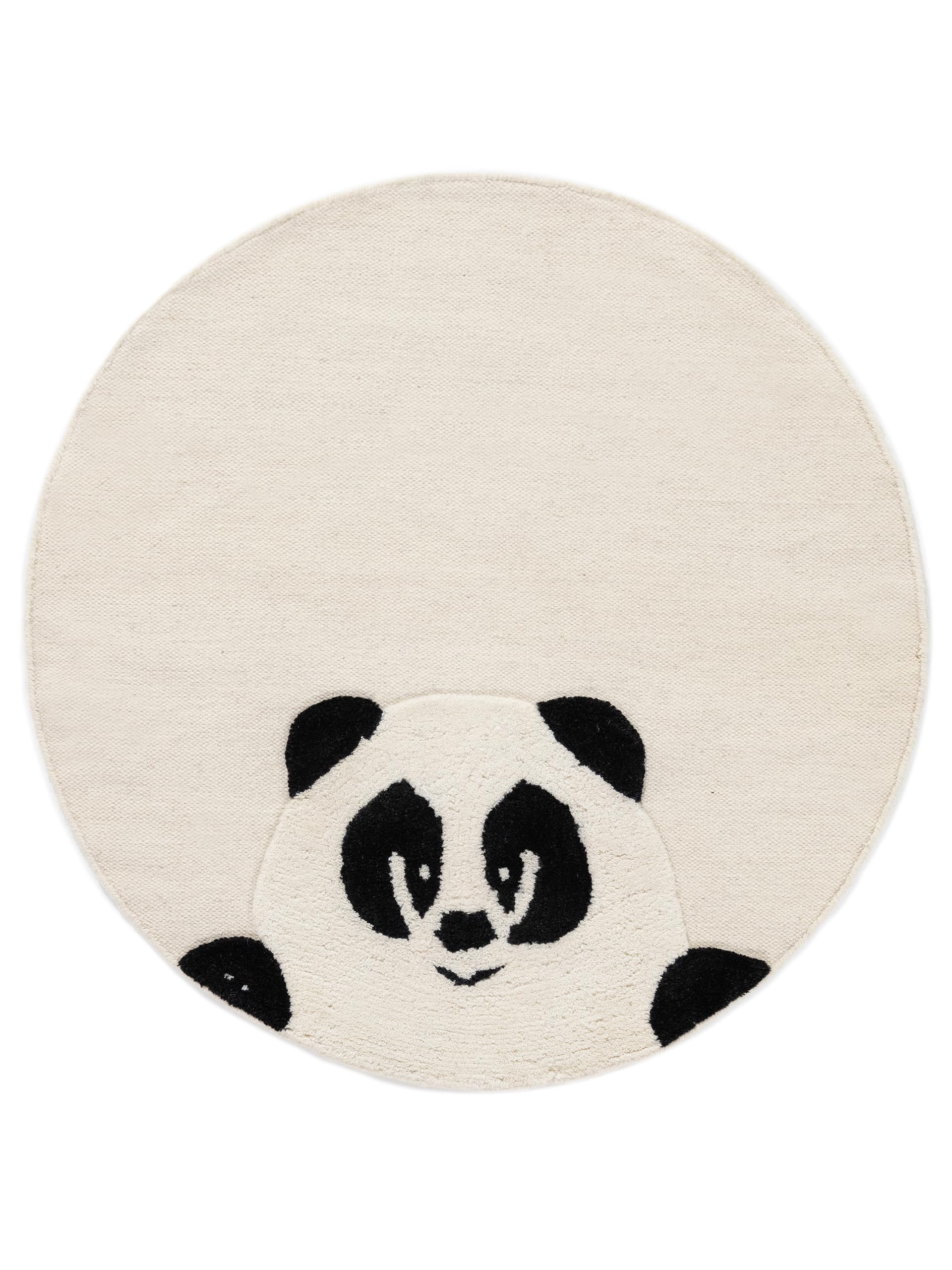 carpetfine Kinderteppich Panda rund Creme Ø 100 cm - Niedlicher Spielteppich mit feinen Reliefdetails, weich & robust, ideal fürs Baby- & Kinderzimmer