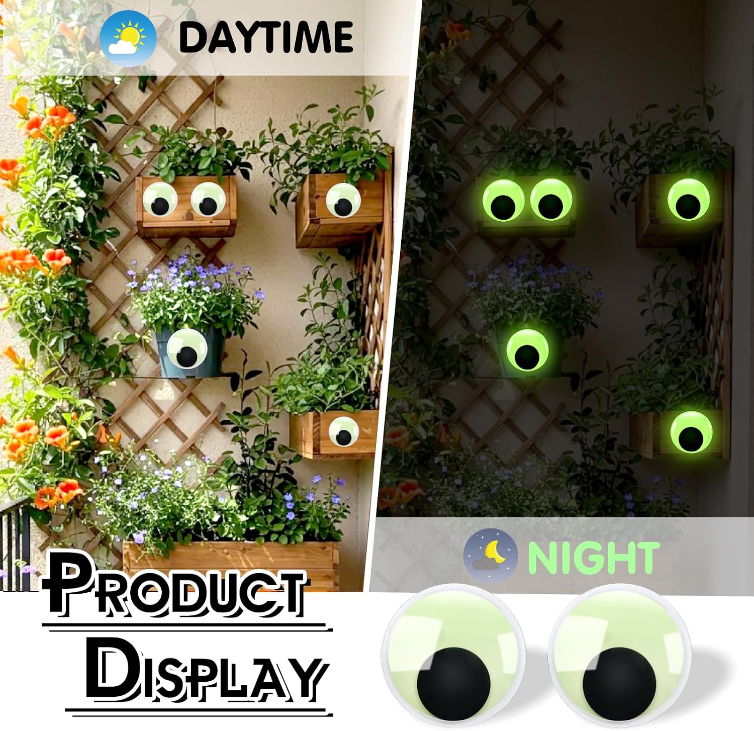 TOAOB 4pcs Large Glow in The Dark Googly Wiggle Eyes Self Adhesive 3 Inch
