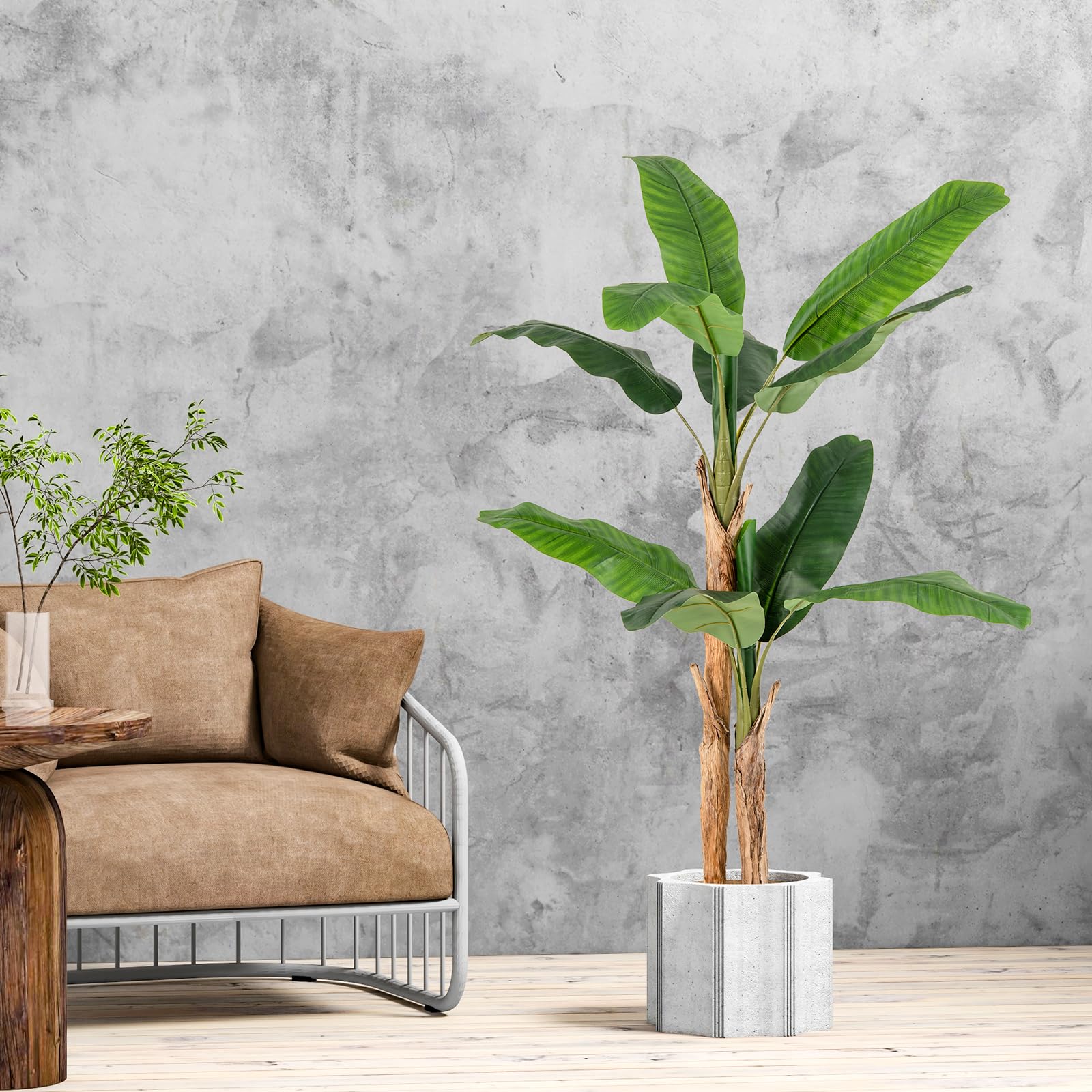 COSTWAY Pianta Finta da Interno ed Esterno 160/165/195 cm, Banano Artificiale Alto con Foglie e Tronchi, Pianta Artificiale Grande in Vaso per Salotto, Ingresso e Ufficio (165 cm)