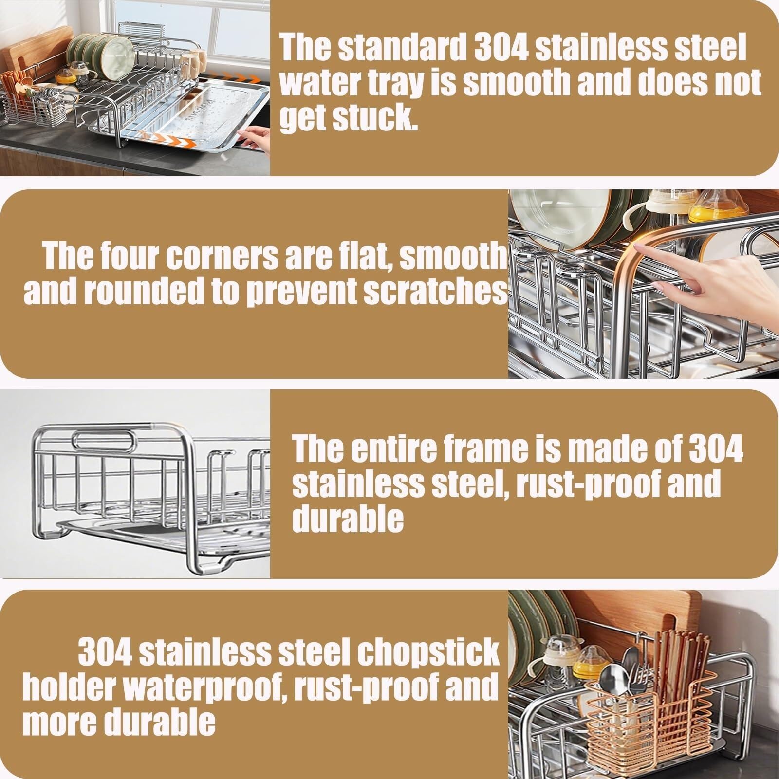 Drying Rack Geschirrtrockner, platzsparender Geschirrständer for die Küchentheke, Abtropfgestell aus Edelstahl mit Utensilienhalter abtropfgestell(Color2,36cm)