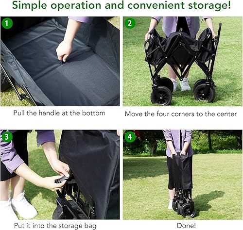 Miniatura 6 de Carro plegable plegable, carrito de playa de 240 libras de capacidad con ruedas todo terreno de 8 pulgadas, carro plegable con mesa plegable de