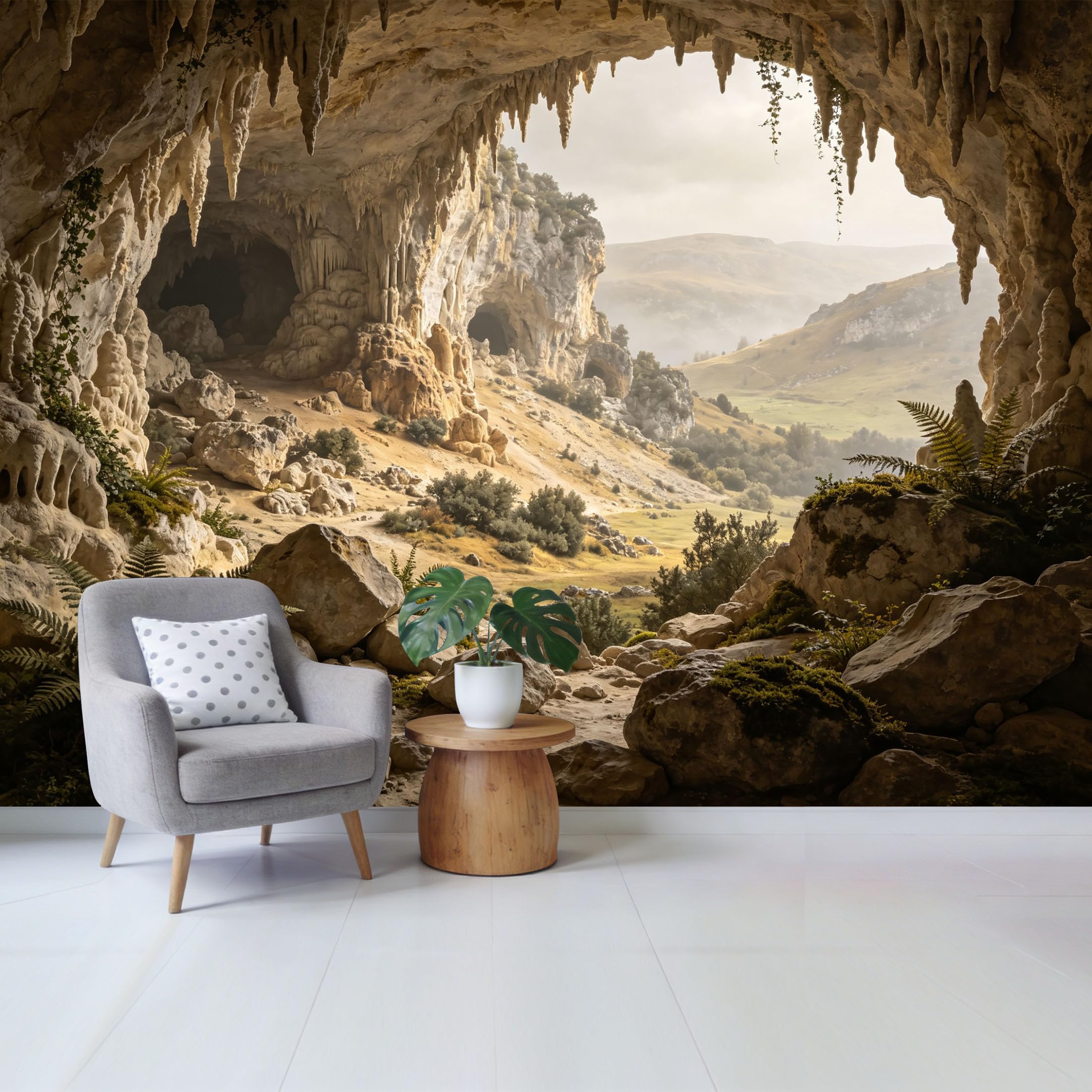 Qzlithotic Yq2605250495 Custom Size Wall Mural Natural Limestone Cave Mountain Landscape 3D Trompe L'oeil View Selfadhesive Wall Fabric Removable Wallpaper For Home Office Decor