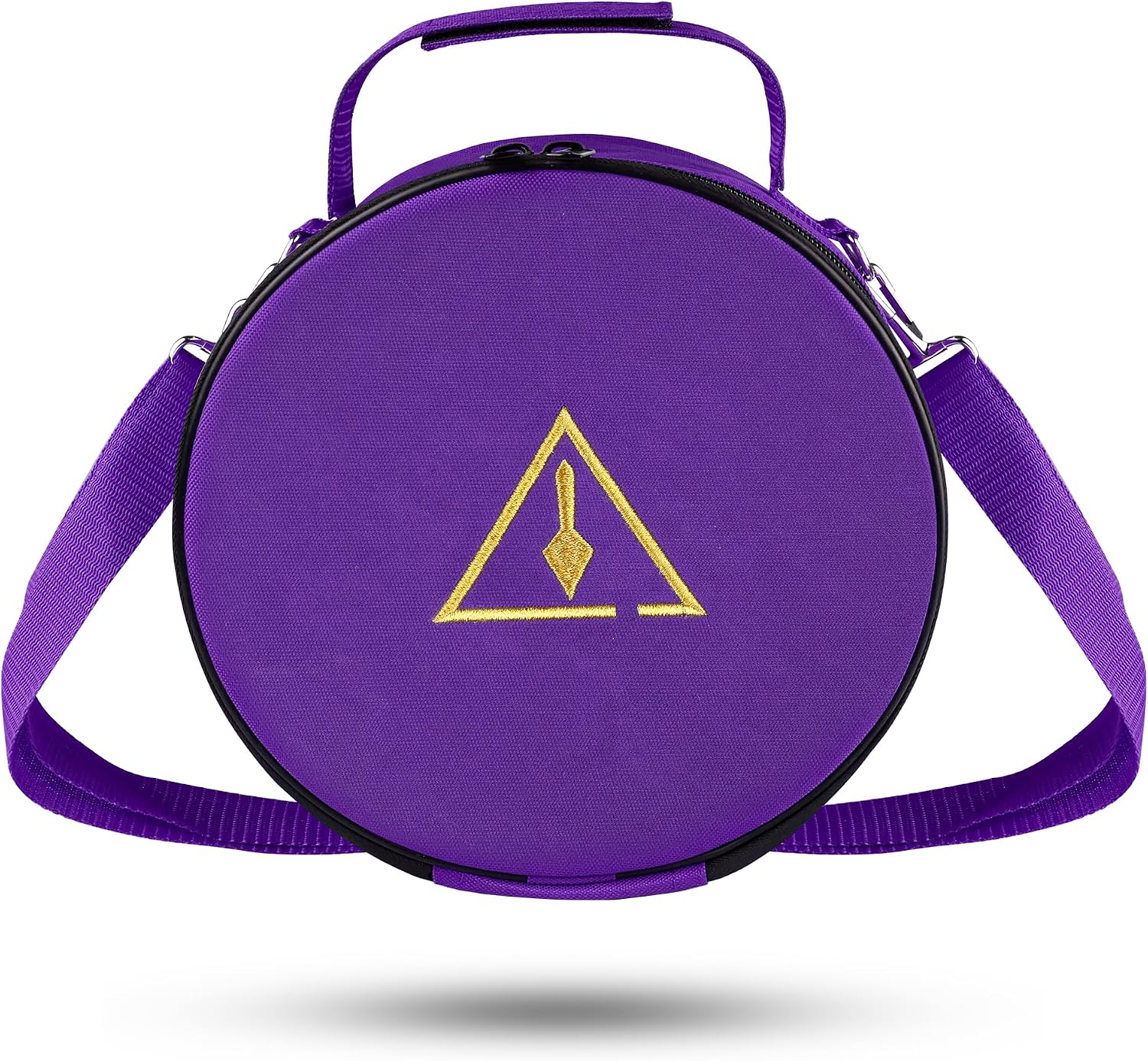 Masonic Council Royal & Select Master Embroidered Emblem Crown Case – Premium Round Regalia Storage Bag with Shoulder Strap & Hand Carry Handle