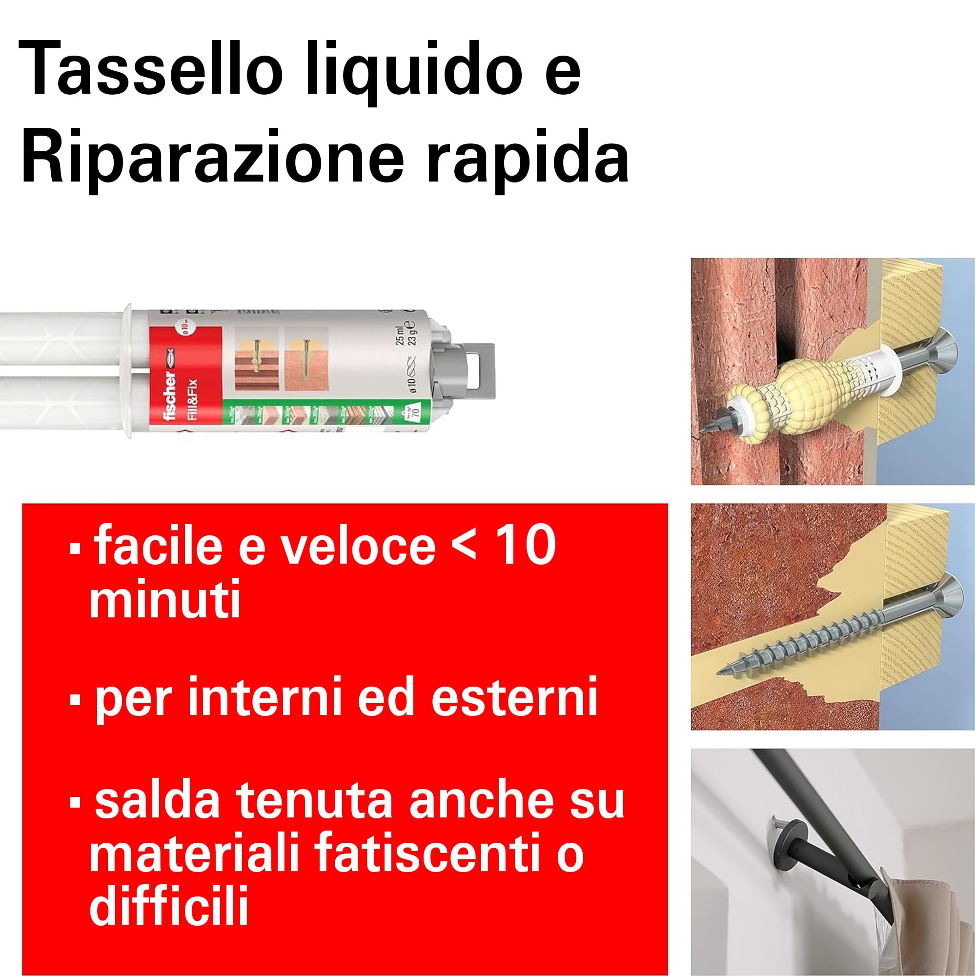 Fischer Reparatur Spachtel, 1x Reparaturspachtel-Tube, 70ml, Bohrlöcher
