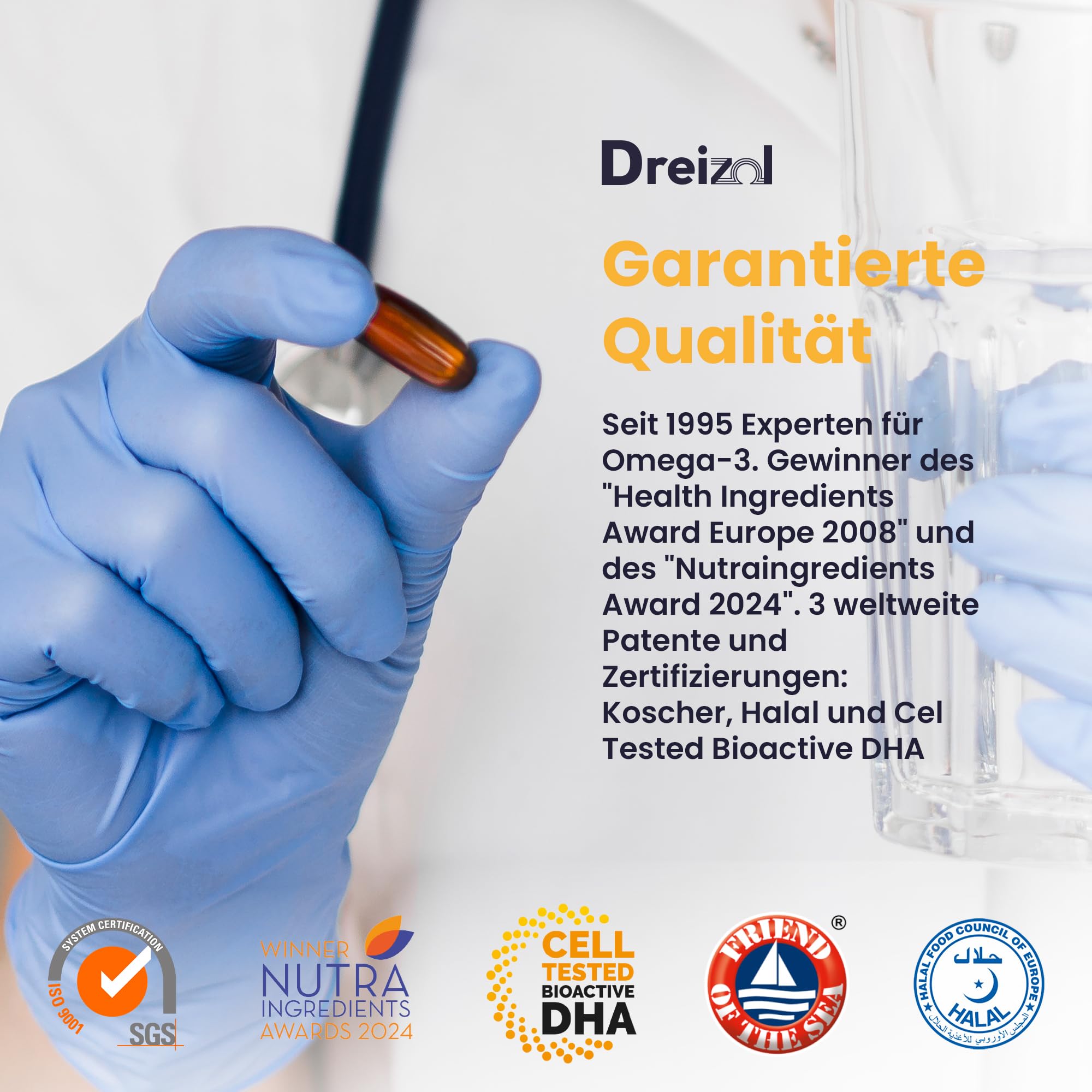Omega 3 DHA 1500 mit EPA und DPA + Magnesium, Zink und Kupfer - Hohe Konzentration - Unterstützt Augengewebe, Netzhaut sowie Herz- und Gehirngesundheit - Glutenfrei - GMO-frei - 60 Kapseln