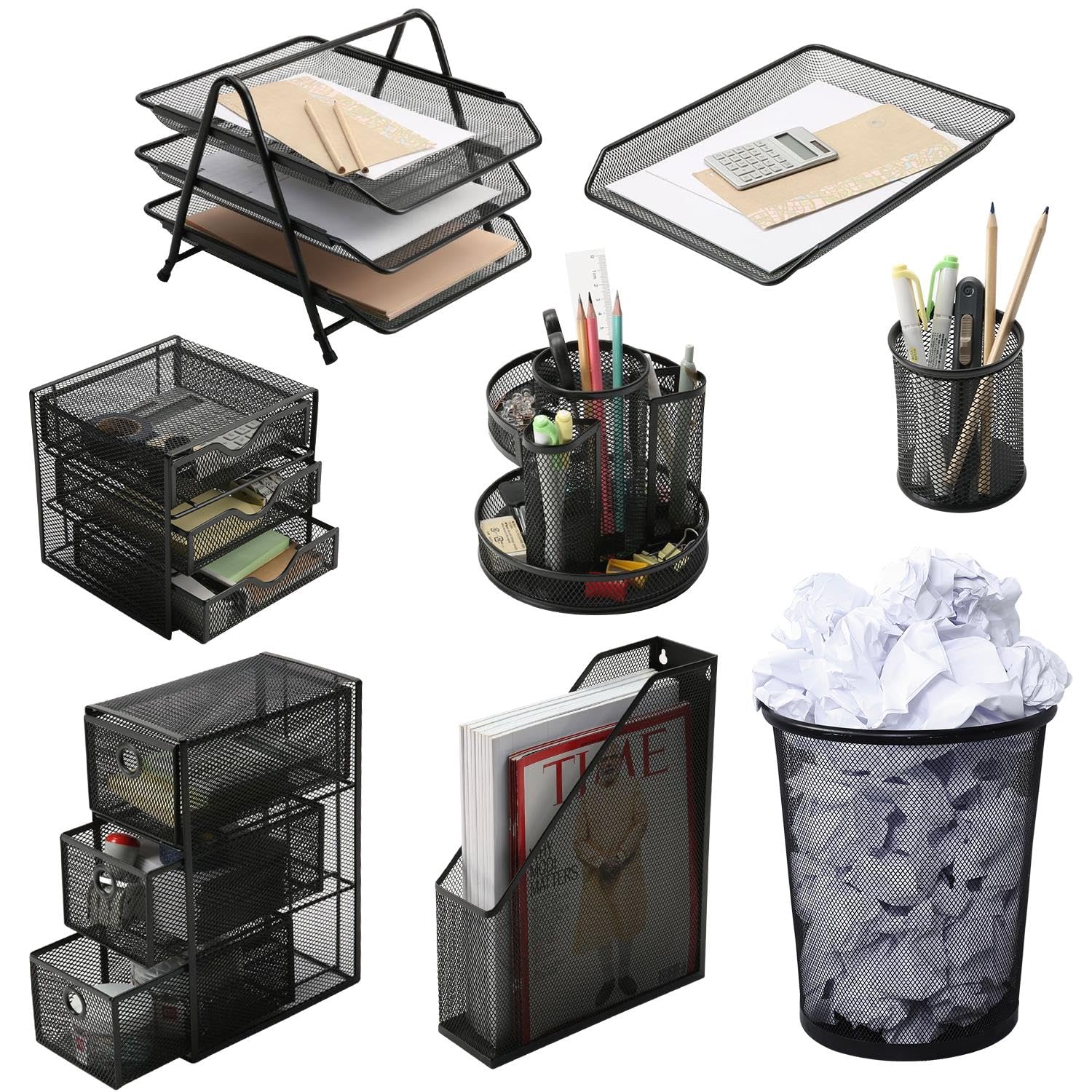 Daniel James Housewares 3-Tier Drawers Daniel James - Mesh Desk Tidy Stationary Holder Desktop Organiser For Home, Office & School - Black