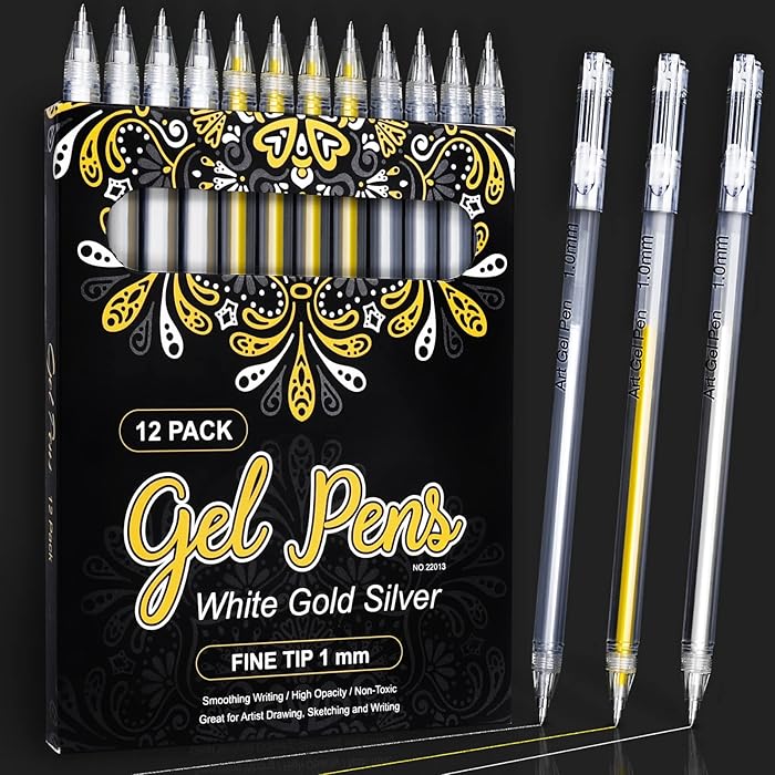 Buy White Gel Pens for Black Paper 12 Pack White Gel Pens, Gold Gel