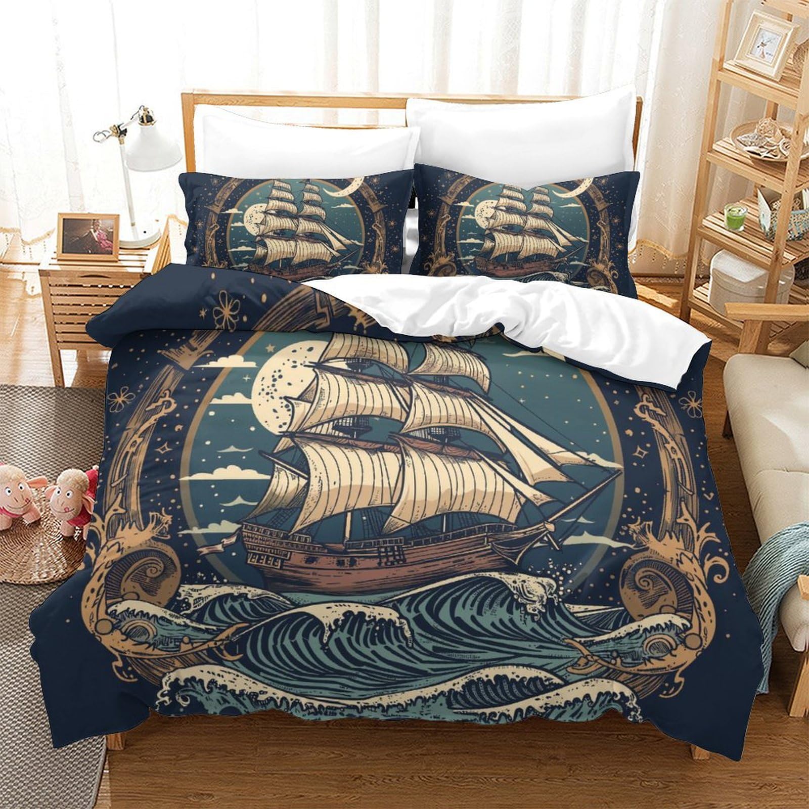 Parure de lit bateau à voile microfibre pour chambre adulte