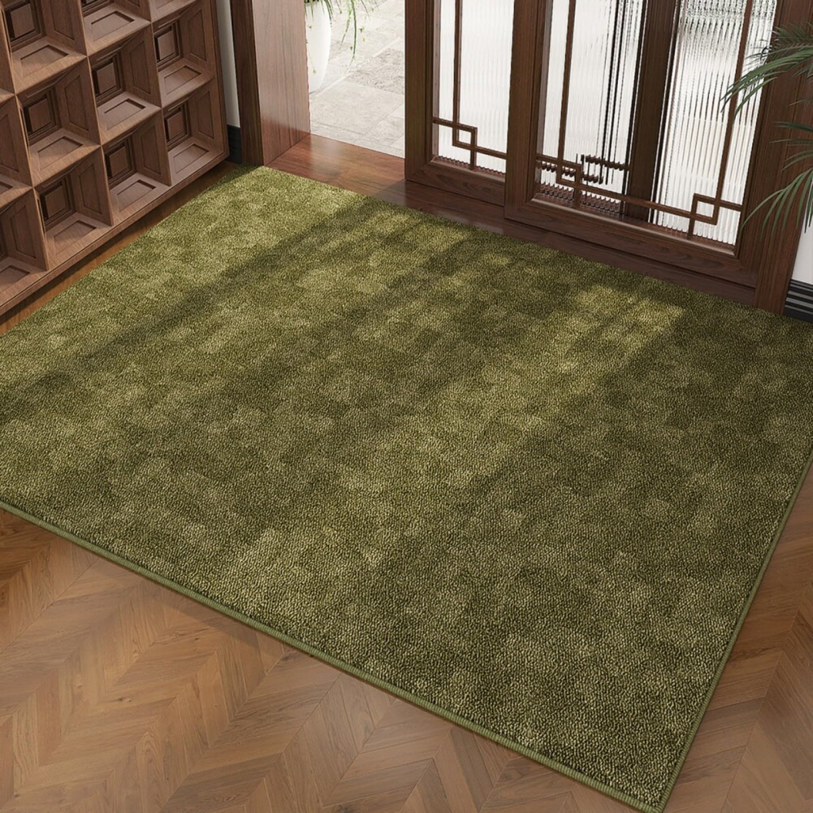 Felpudo Entrada Casa 90x150 Patrón Mottled Verde Felpudo Exterior Antideslizante Lavable Felpudos para Pasillo Cocina Puerta Jardín Decoración Alfombrilla para Entrada