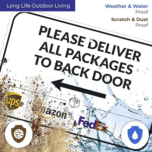 Vista 393 de Cartel de entrega del paquete, letrero de instrucciones de entrega, 10 x 7 pulgadas, aluminio 040 libre de óxido, resistente a la decoloración
