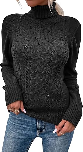 Miniatura 2 de Hongqizo Suéter para mujer con cuello de tortuga, manga larga, casual, de punto trenzado, con cuello alto, ajuste delgado, suéter con cuello de