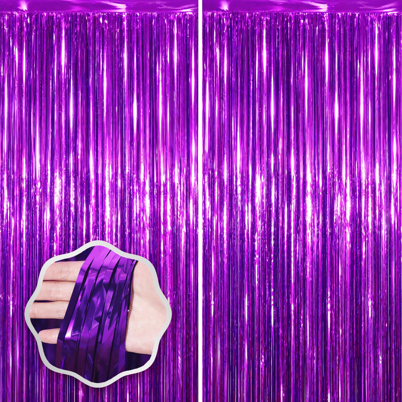 Voircoloria Purple Foil Fringe Backdrop Curtains,3.3x6.6ft, 2 Pack