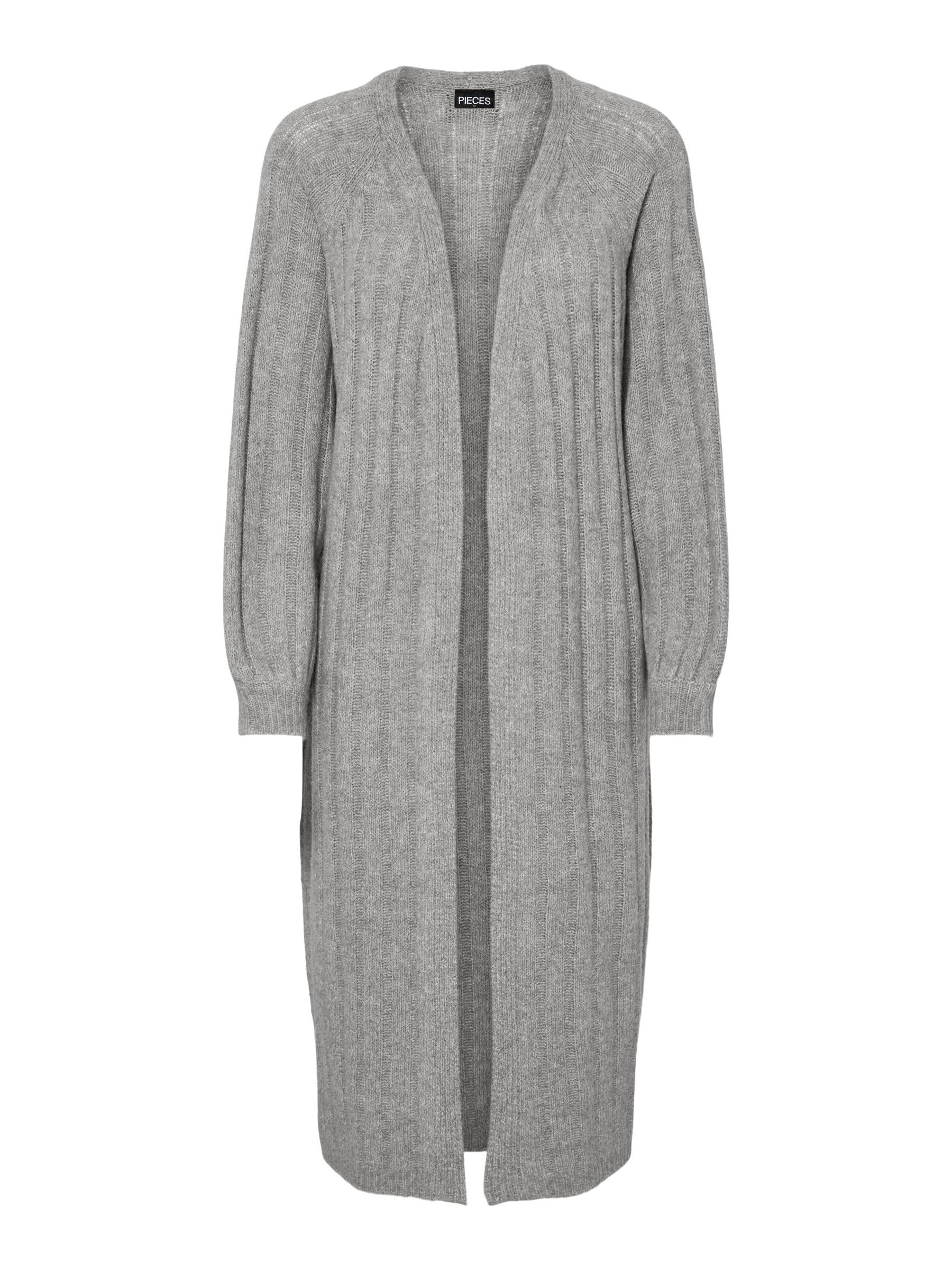 PIECES Women's Pcmaggy LS Long Knit Cardigan Noos BC Cardigan, Medium Grey Melange, M
