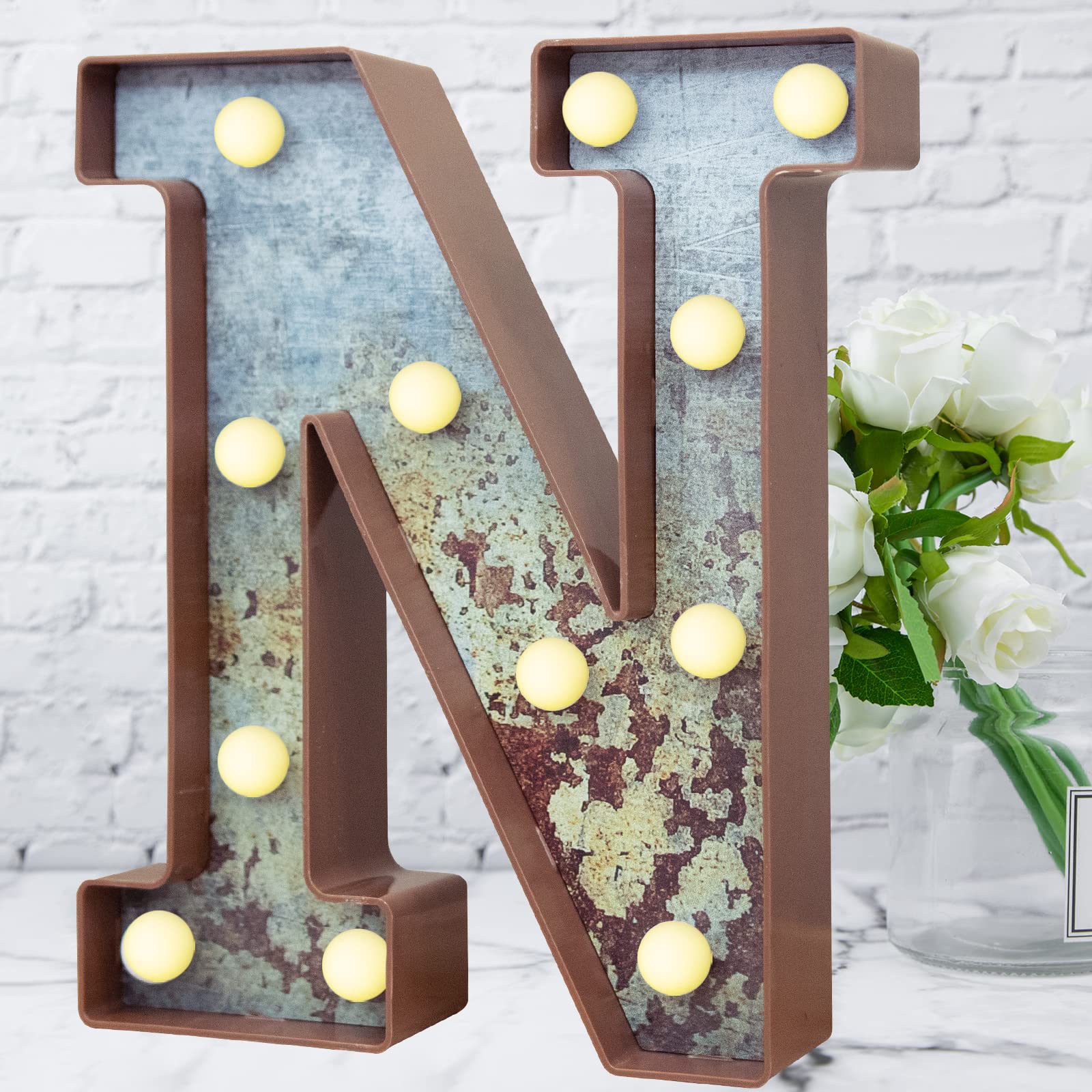Letras de marquesina LED iluminadas de estilo industrial vintage, letras iluminadas con efecto de metal óxido, letras de marquesina con luces para Navidad, boda, fiesta de cumpleaños, hogar, cafetería
