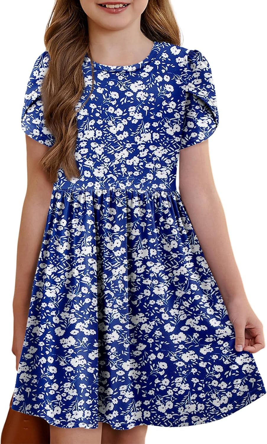 Yoklass Girls Summer Stretchy Dress A line Twirly Skater Dresses with Pockets 5-14 Years - Image 2