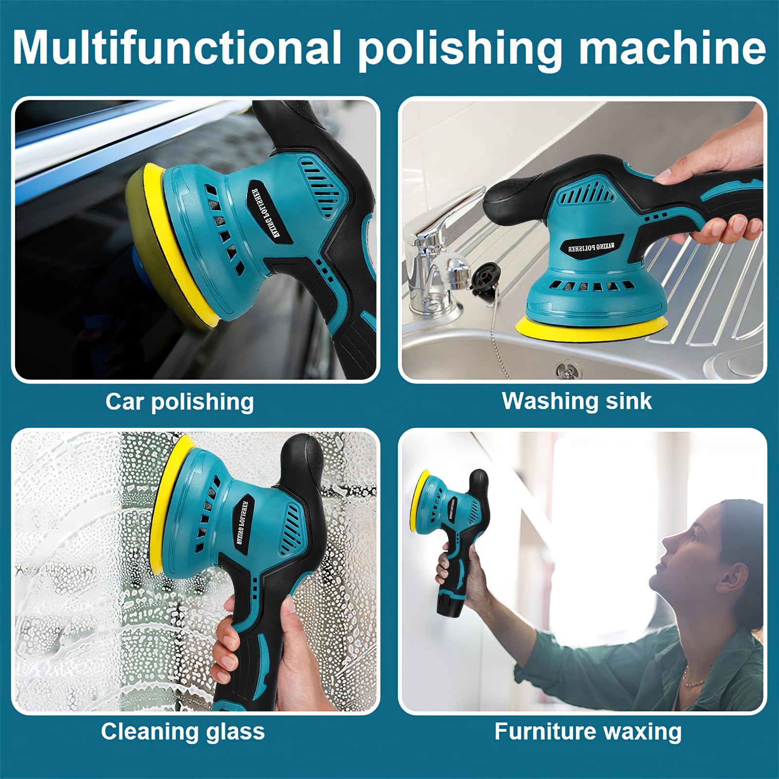 Máquina pulidora de batería, 8 velocidades (2800 – 5500 RPM) con 2 baterías, juego de pulidoras de coche de 125 mm, ideal para pulir la pintura del coche, eliminar arañazos, muebles y crecimiento de