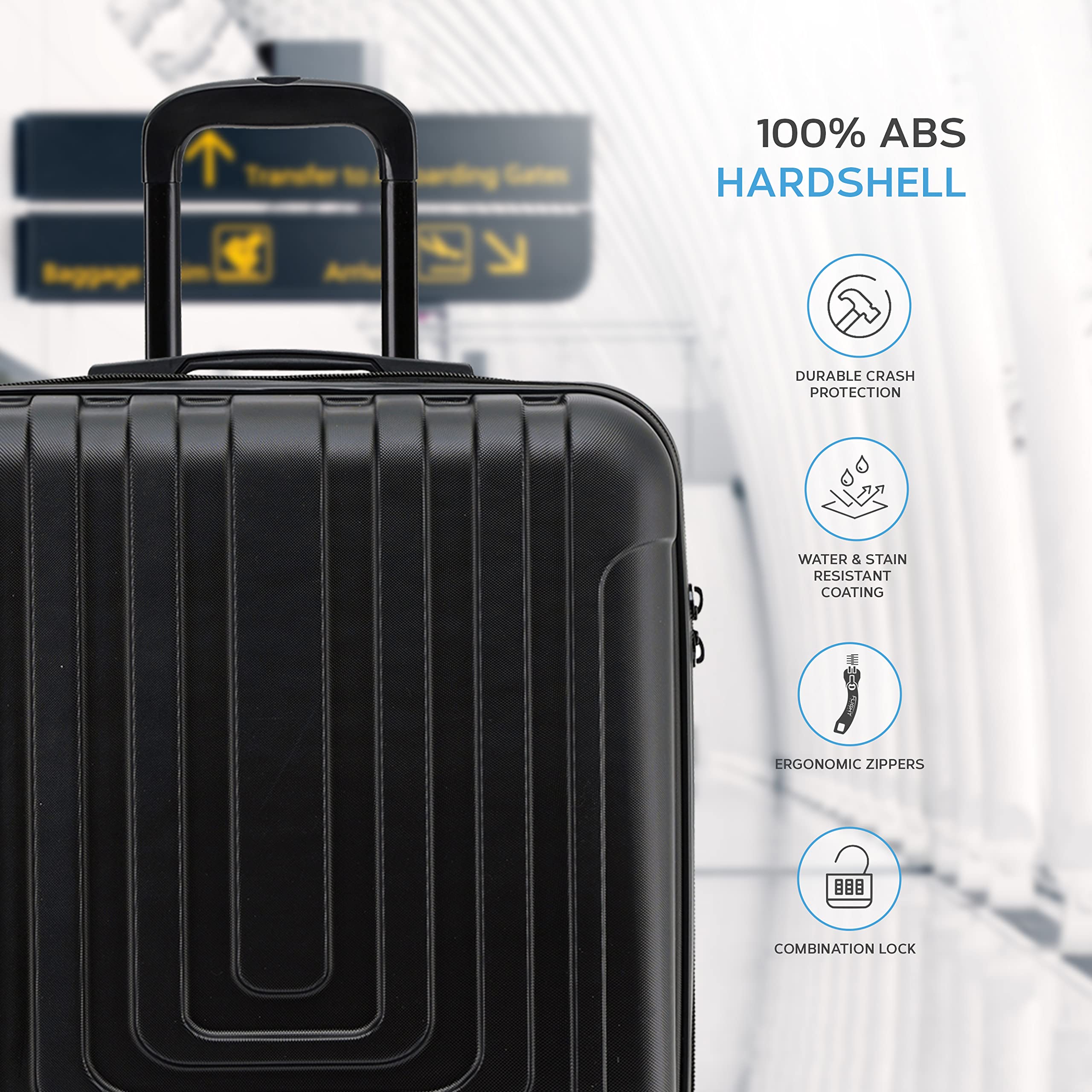 Flight Knight Premium Set of 2 Lightweight Cabin Suitcase - 8 Spinner Wheels - Built-in TSA Lock & USB Port - Luggage Approved for easyJet Flexi Fare Overhead Carry On - 56x45x25cm
