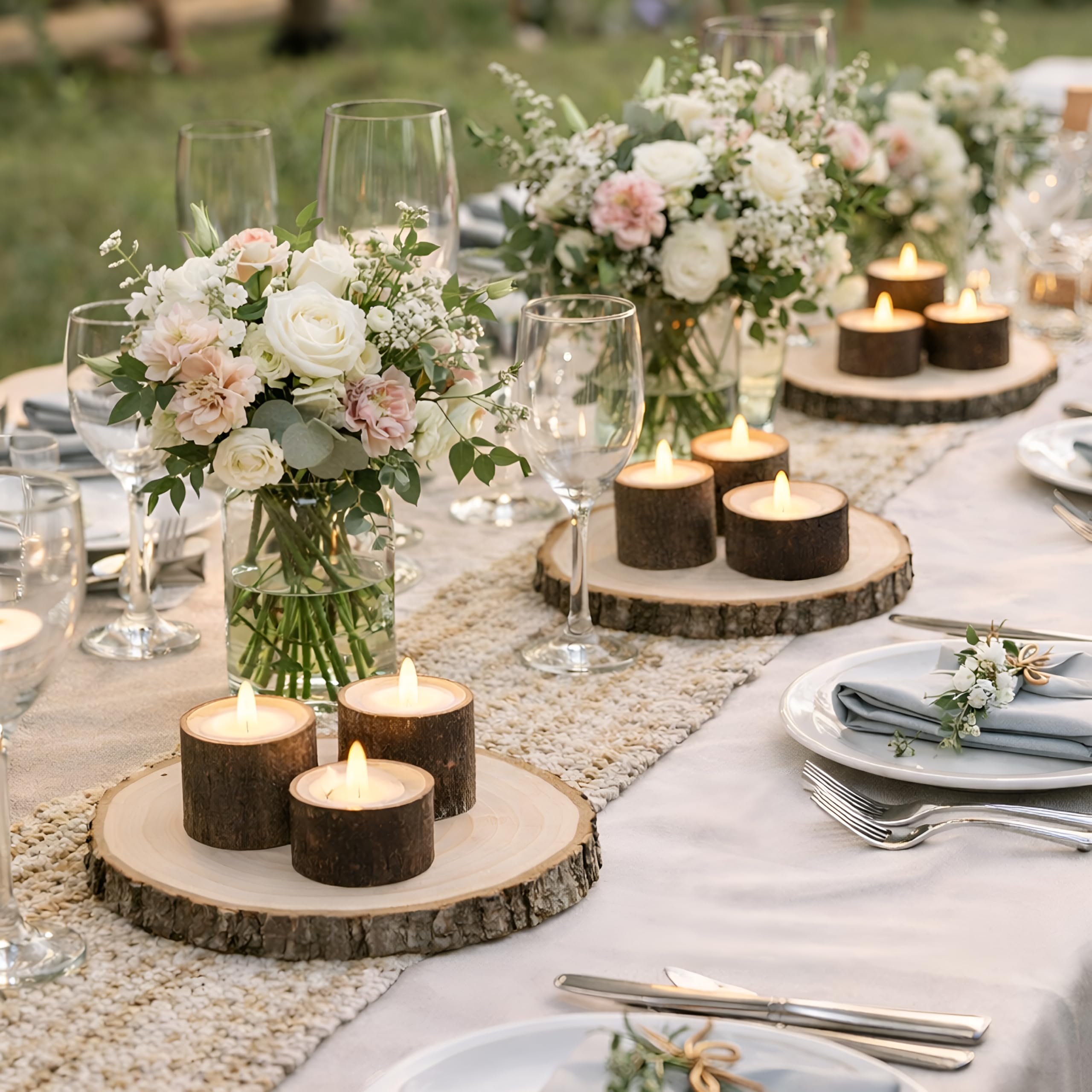 Centres de table de mariage uniques avec les 32 photophores en bois naturel Mumufy