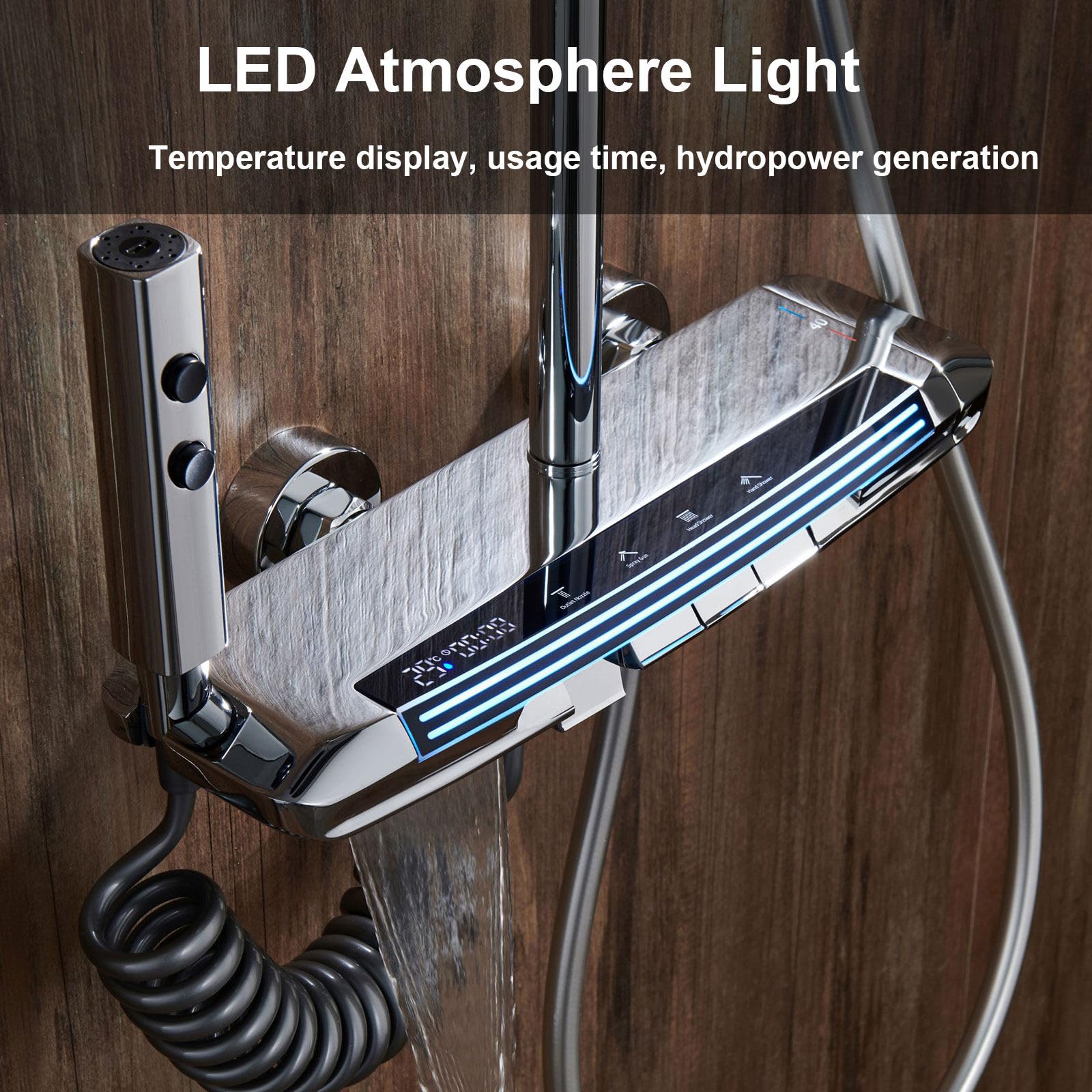 Colonna doccia con LED Luce Ambiente Moderno Piano Touch Set Doccia Rotonda/Pioggia Soffione Cascata Vasca Rubinetto 59A AllCopper Construct
