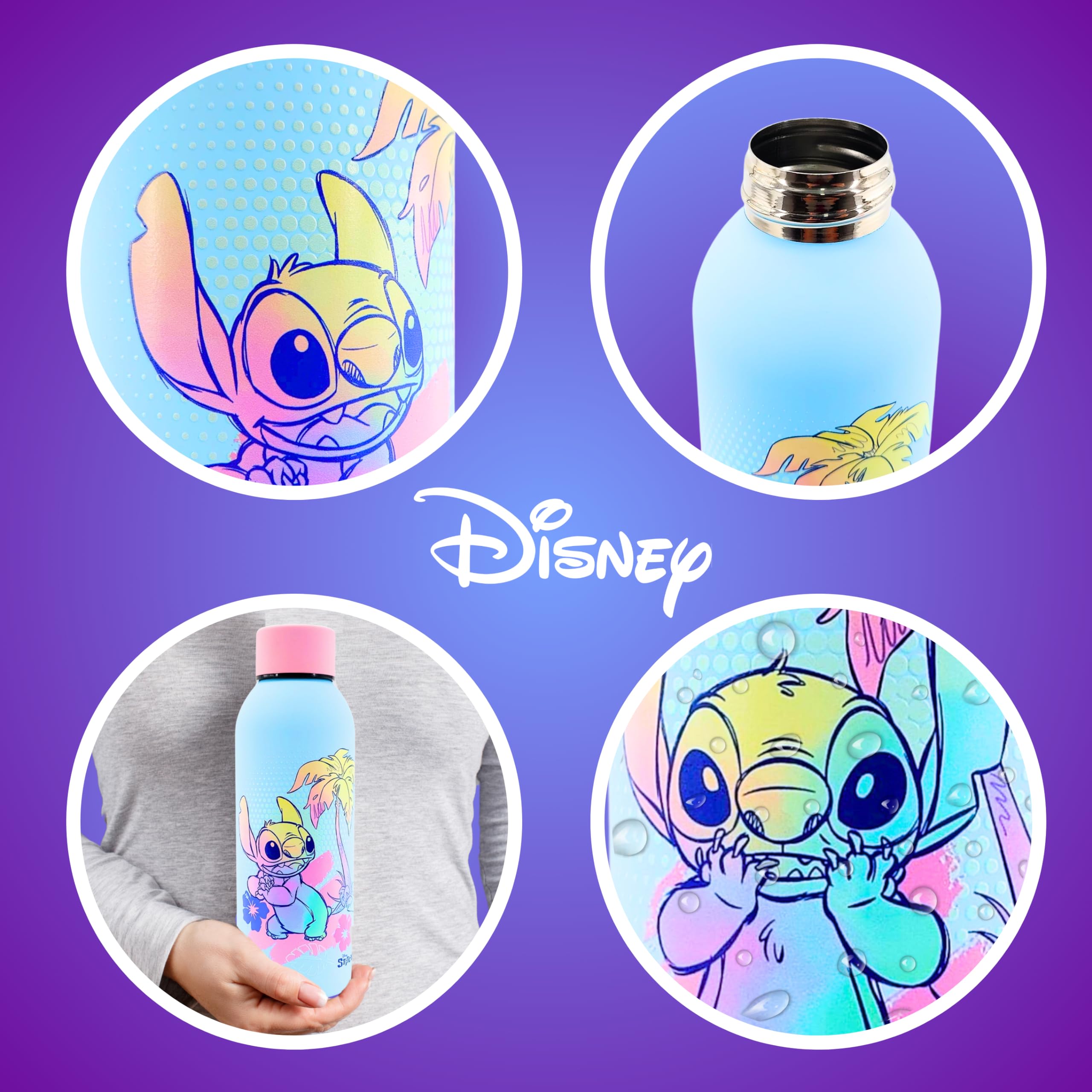 Borraccia Stitch In Acciaio Inox 400 Ml – Lilo E Stitch – Con Adesivi E Gancio – Licenza Ufficiale - 5