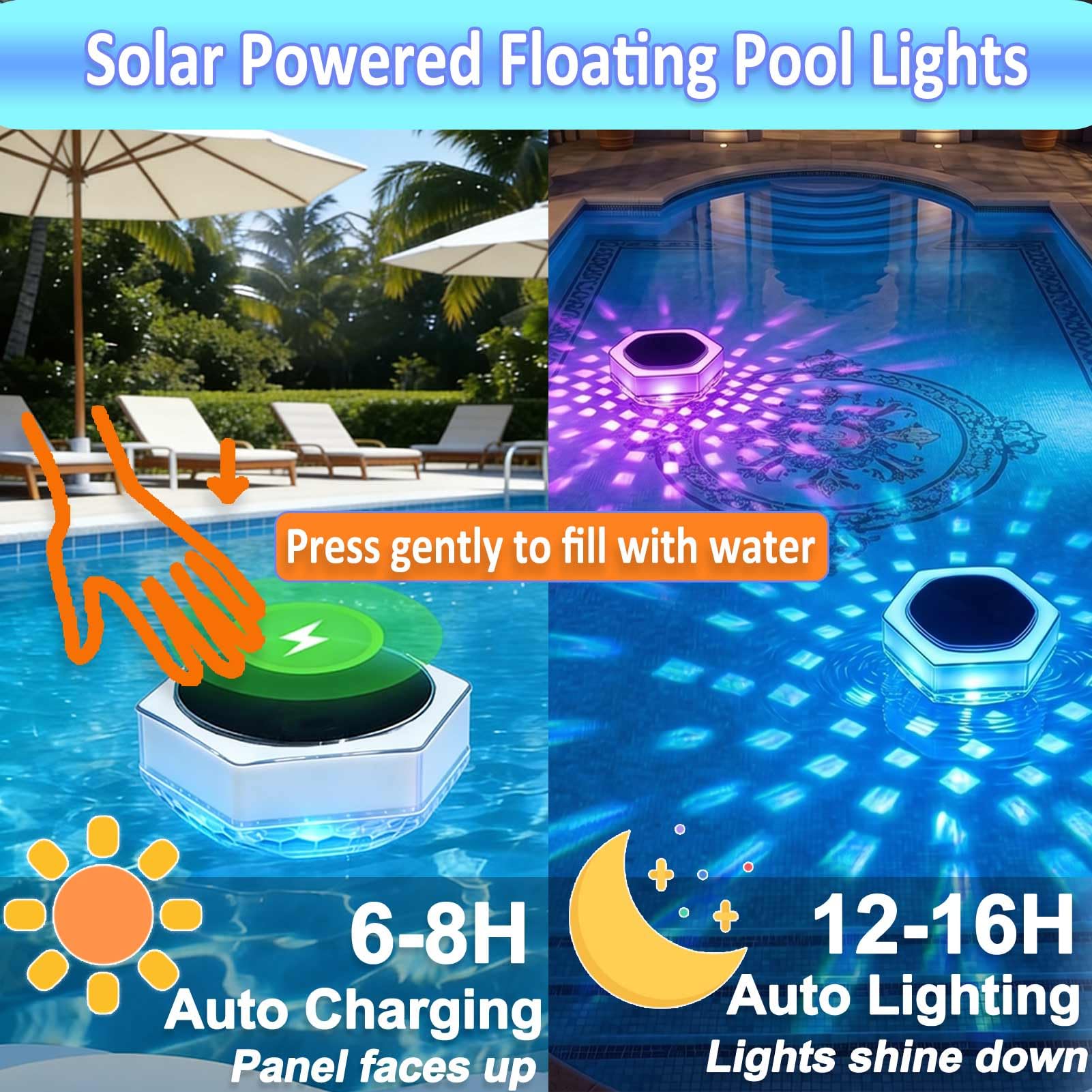 Cozymeow Lumiere Piscine Lampe avec Télécommande, Lampe Piscine LED Etanche Flottante Hors Sol 7 Couleurs 3 Modes IP68 Étanche, Boule Lumineuse Piscine Solaire pour Étang Spa Jardin Fête, 2 Pièces