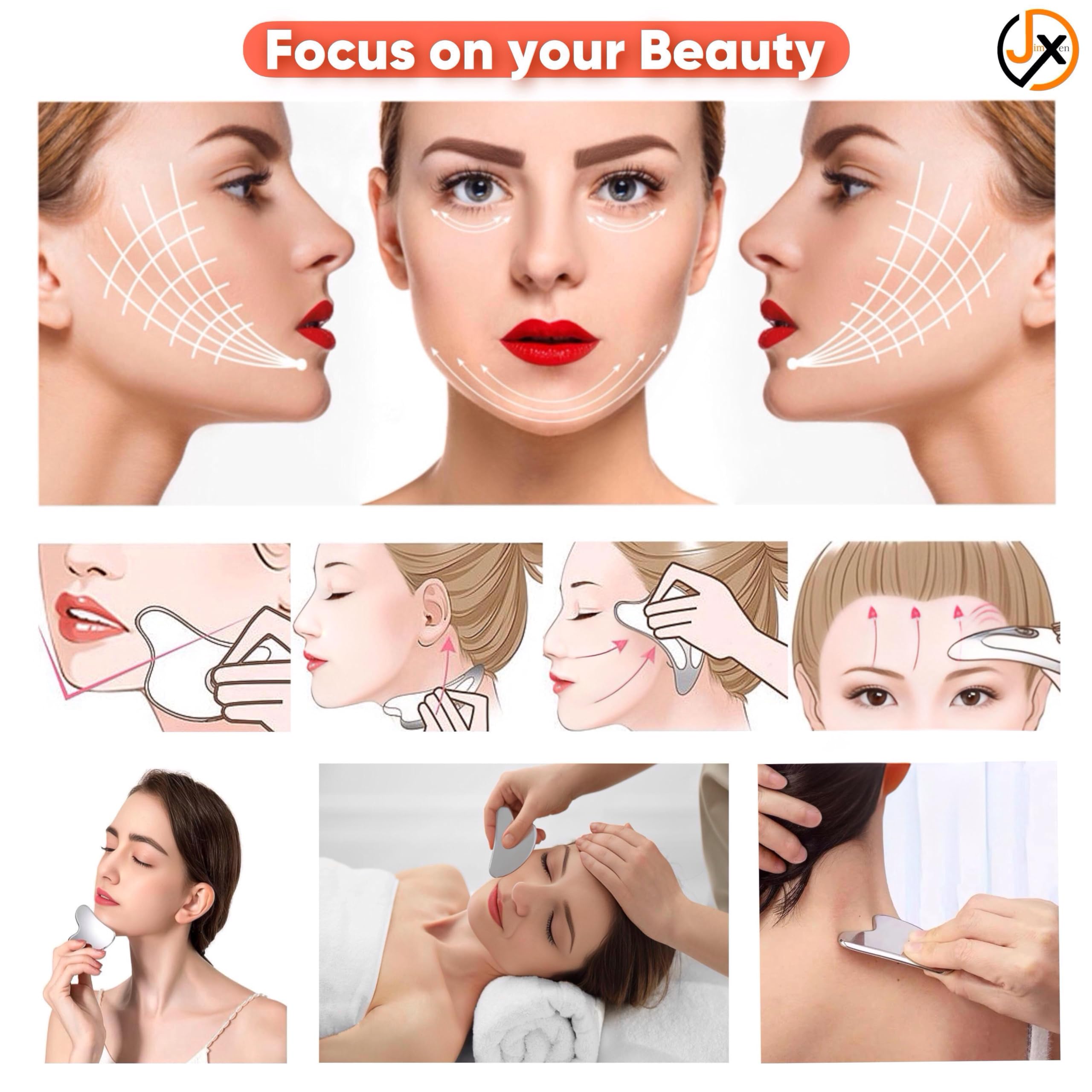 JimXen Premium Gua Sha 304 Stainless Steel Tool Heart Shaped Facial & Body Massage Stone for Face, Neck, Jawline Reduces Puffiness, Firms Skin, Relieves Tension Durable, Hygienic & Easy to Clean - Image 5 thumbnail