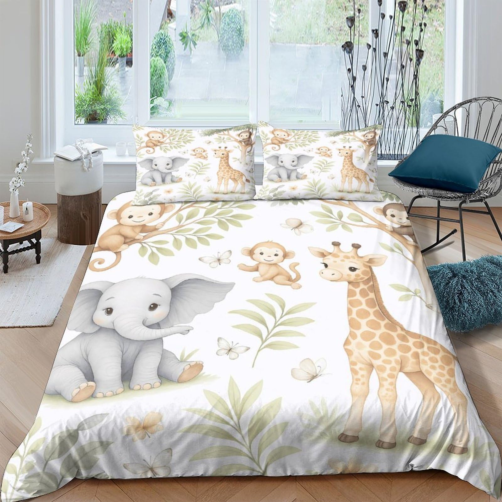 Ctjqhvkz Style-7 3D Printed Jungle Animals Fitted Sheet Microfiber Soft Breathable Safari Giraffe Mattress Cover Bedroom Decor Single（135X200cm）