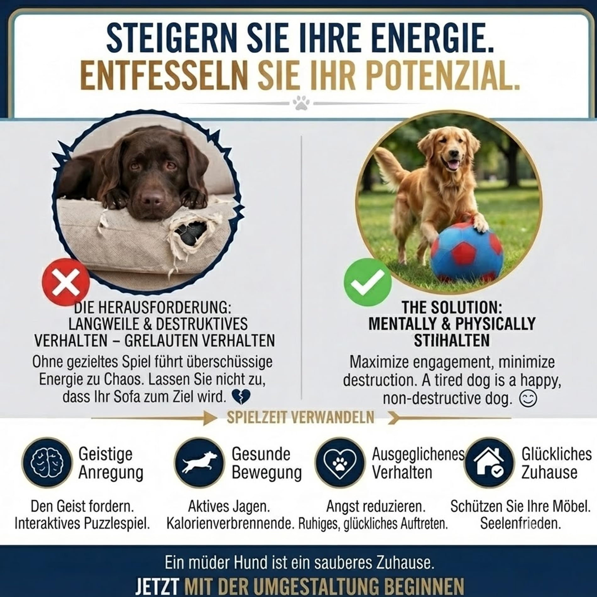 Generisch Hundespielbälle, große aufblasbare Spielzeugbälle für Haustiere, Innen- und Außenfußball für Hunde mit Griff, Ausdauertraining für Hunde (D, 45CM)