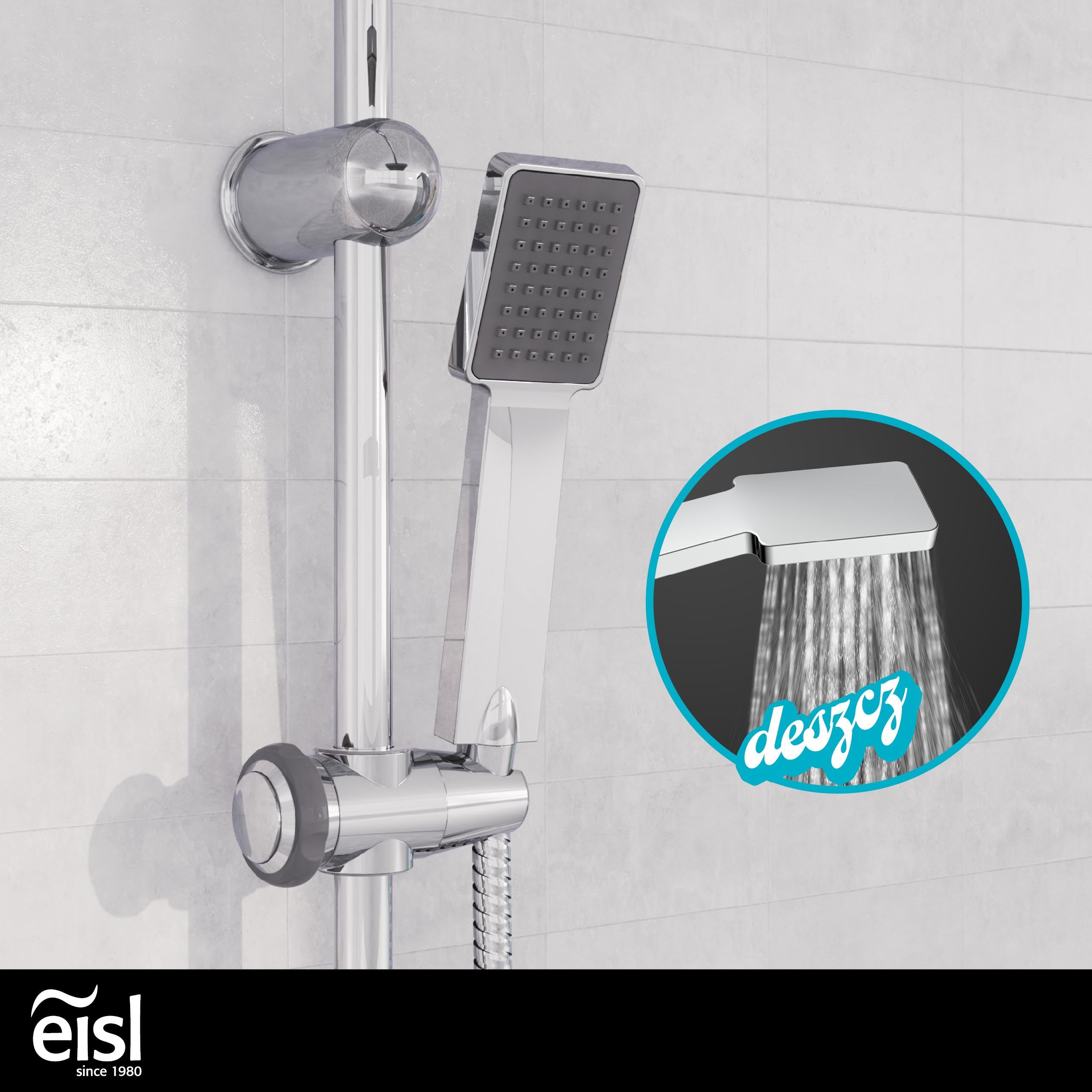 Zestaw prysznicowy EISL EASY ENERGY, system prysznicowy 2 w 1 z dużą głowicą prysznicową (170 x 170 mm) i główką prysznicową, głowica prysznicowa bez termostatu